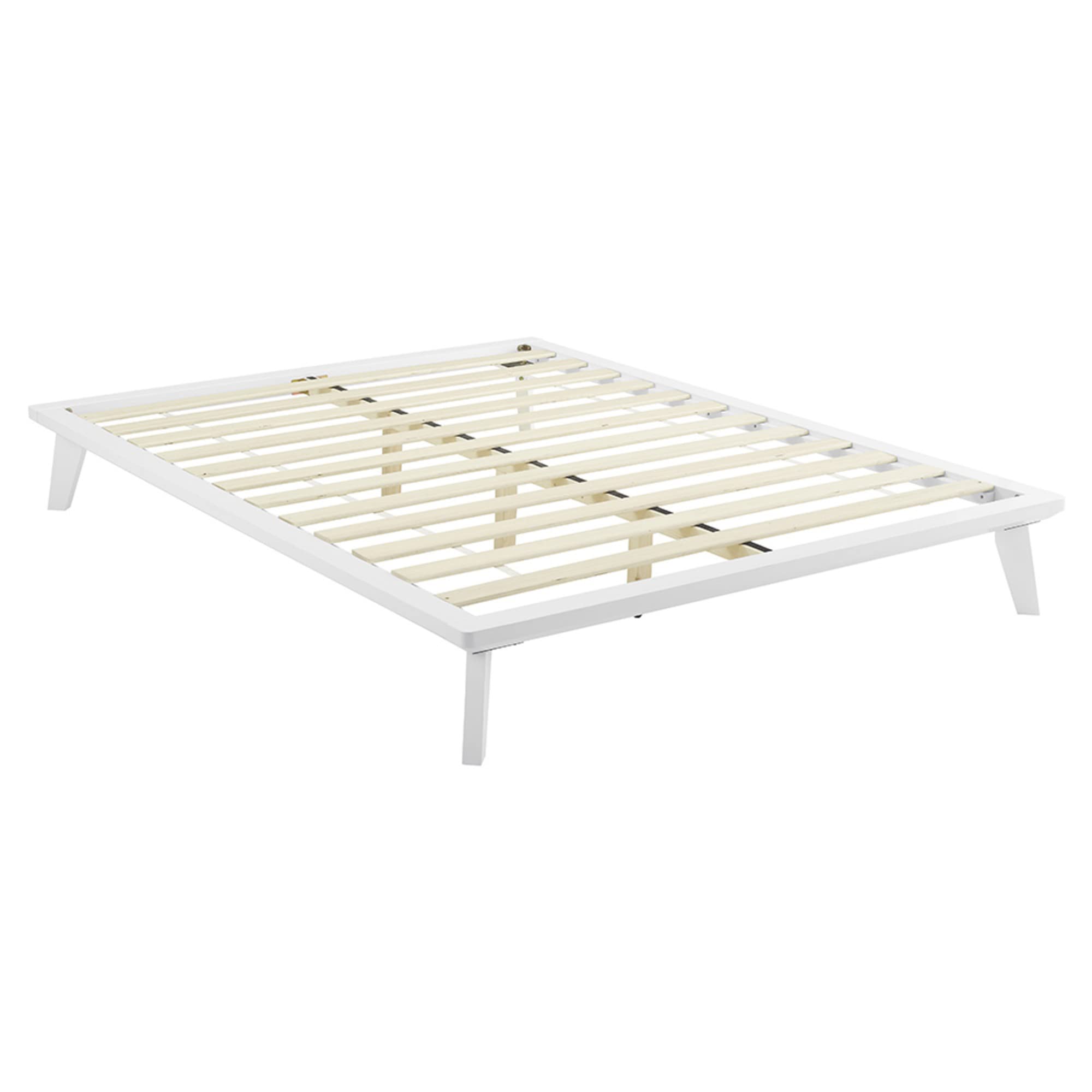 White Full Size Metro Wood Platform Bed Frame - Modern Minimalist Bedroom Furniture for Small Spaces & Apartments