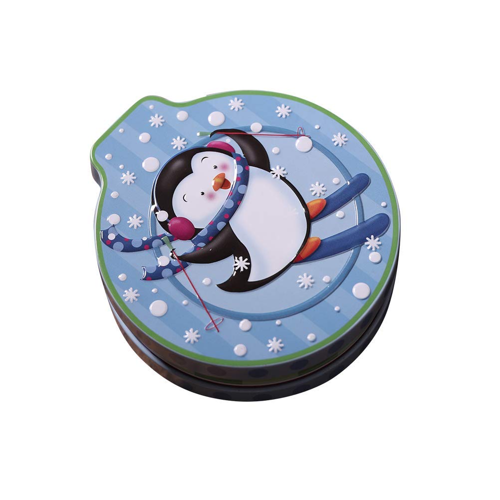 Christmas Themed Empty Candy Tins - Holiday Cookie & Gift Storage Containers for Xmas Party Decorations (Penguin Ski Design) - Perfect for Holiday Gifting, Cookie Exchanges & Festive Home Decor