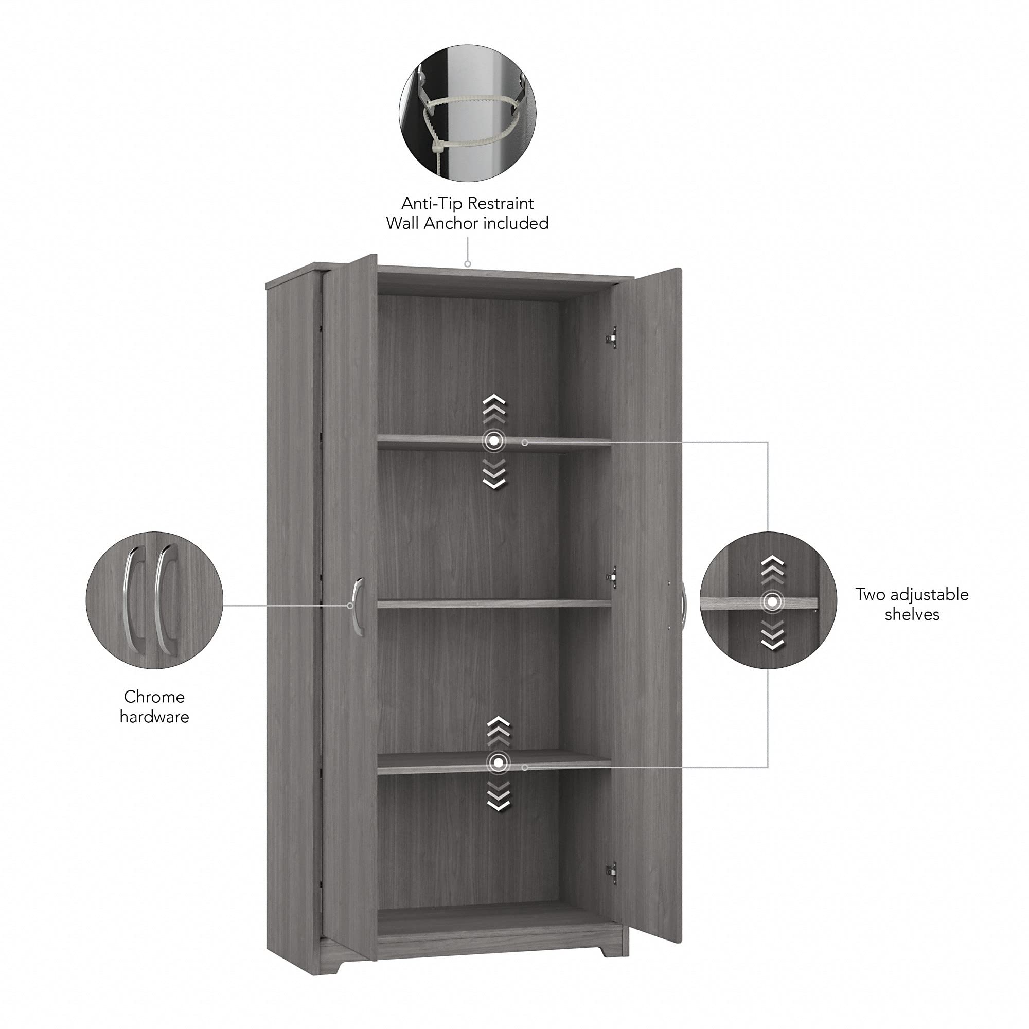 Bush Furniture Cabot Tall Storage Cabinet with Doors - Modern Gray Office Organizer for Files, Books & Supplies | Home & Office Storage Solution