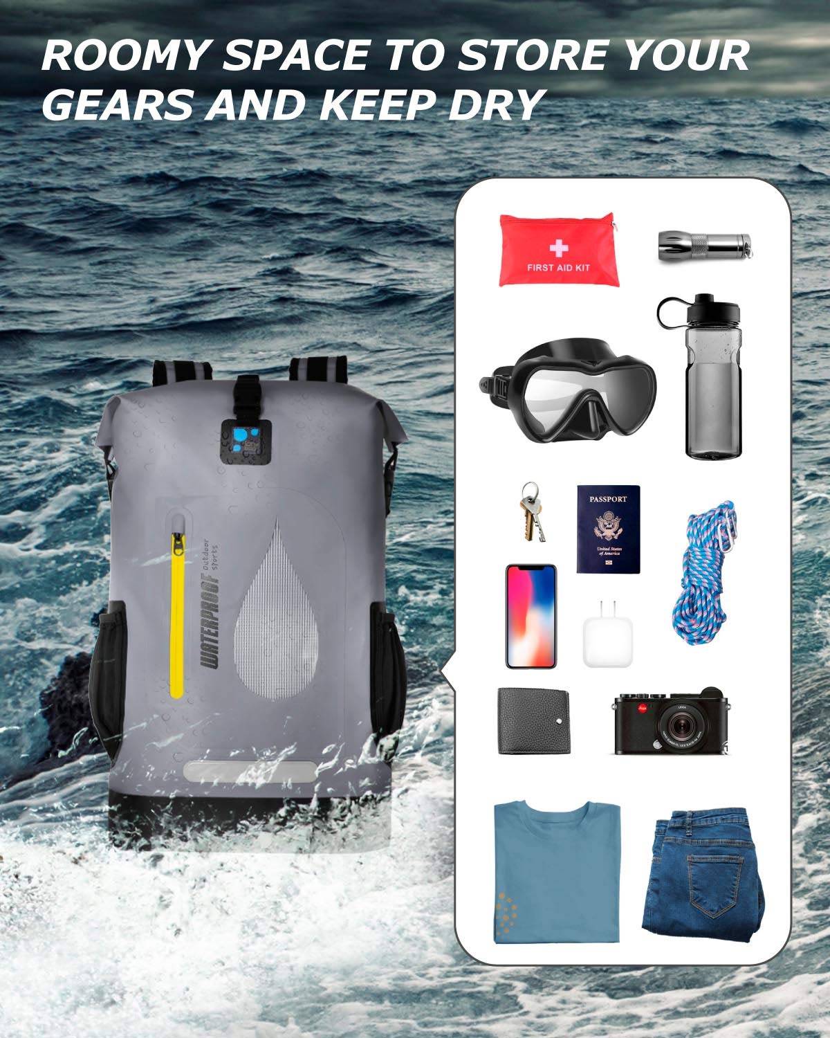 IDRYBAG Waterproof Dry Bag for Kayaking, Boating & Water Sports - Floating Marine Dry Backpack with Durable Waterproof Seal - Perfect for Beach, Swimming, Camping & Outdoor Adventures