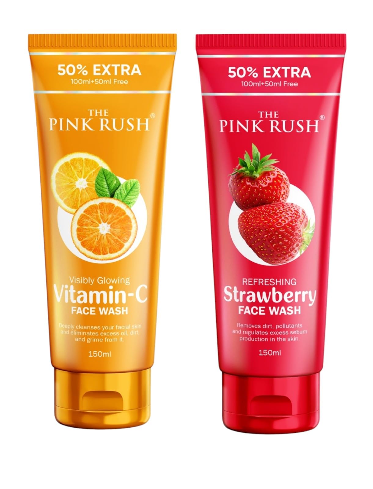 Vitamin C & Strawberry Face Wash Combo for Men & Women - 100ml Each | Brightening & Hydrating Skincare for Daily Use