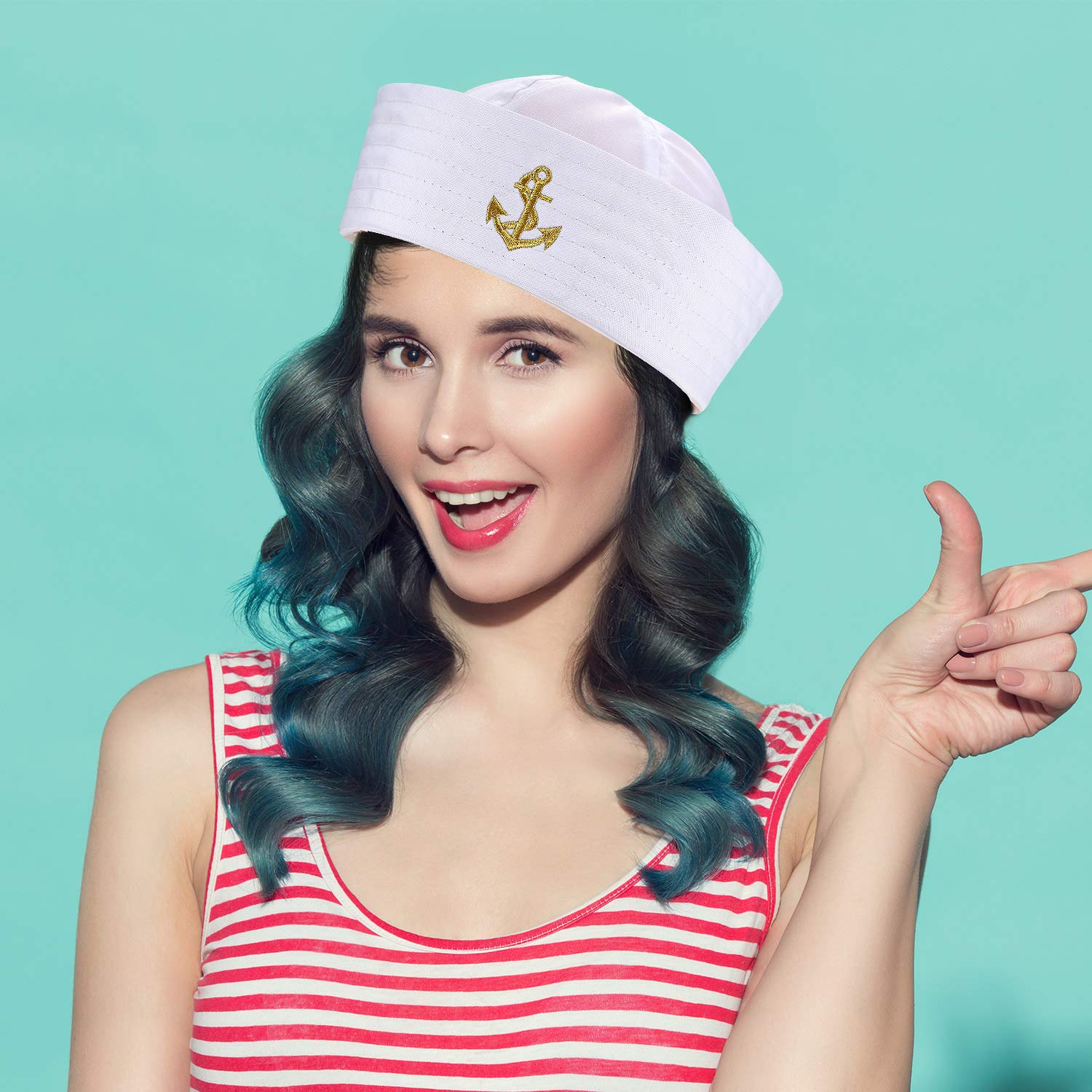 Boao White Sailor Hat - Classic Nautical Captain Cap for Women & Men - Perfect for Halloween Costumes, Yacht Parties, and Summer Fashion Accessories