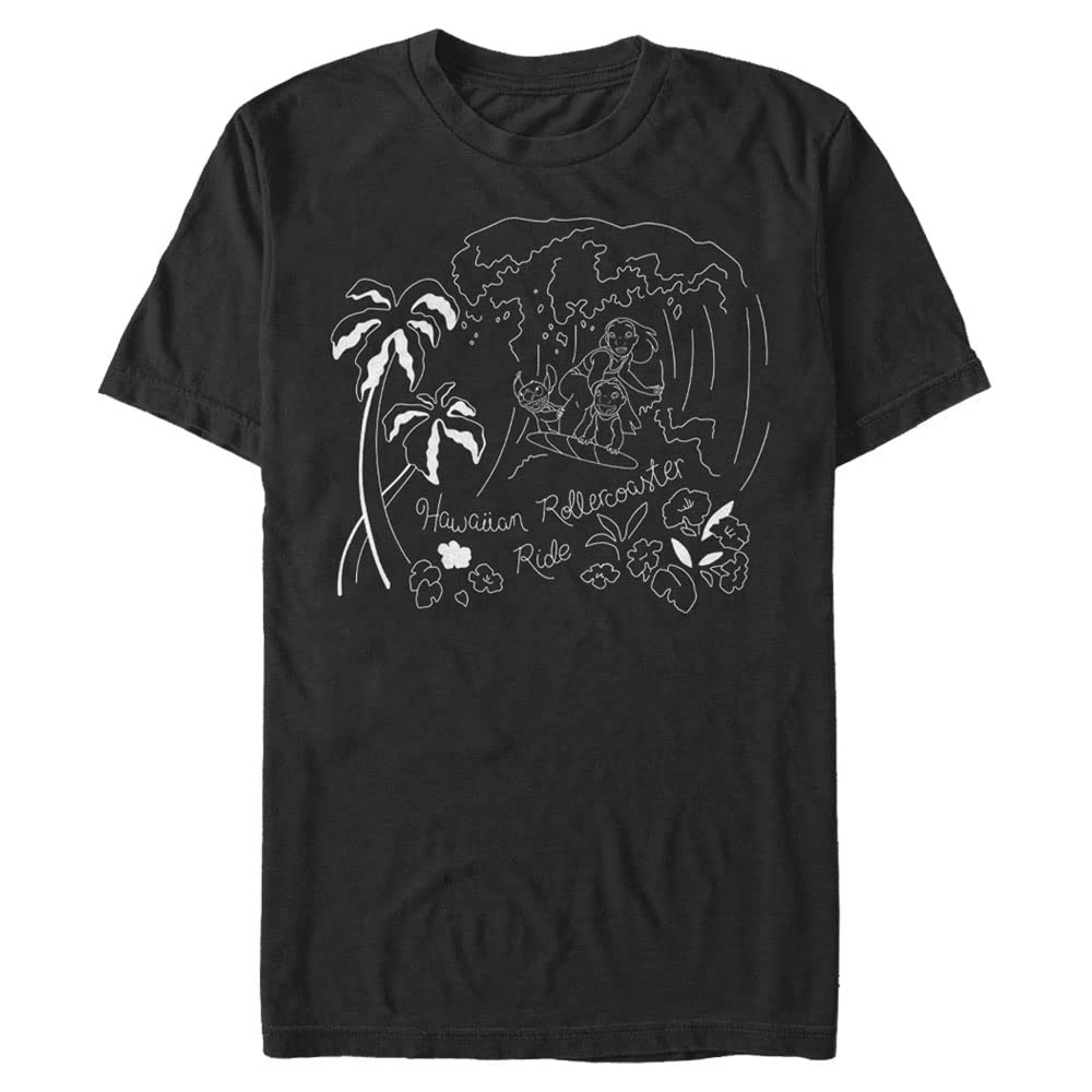 Disney Stitch Surf Line Art T-Shirt for Men - Cool Graphic Tee for Surfing, Beach & Casual Wear