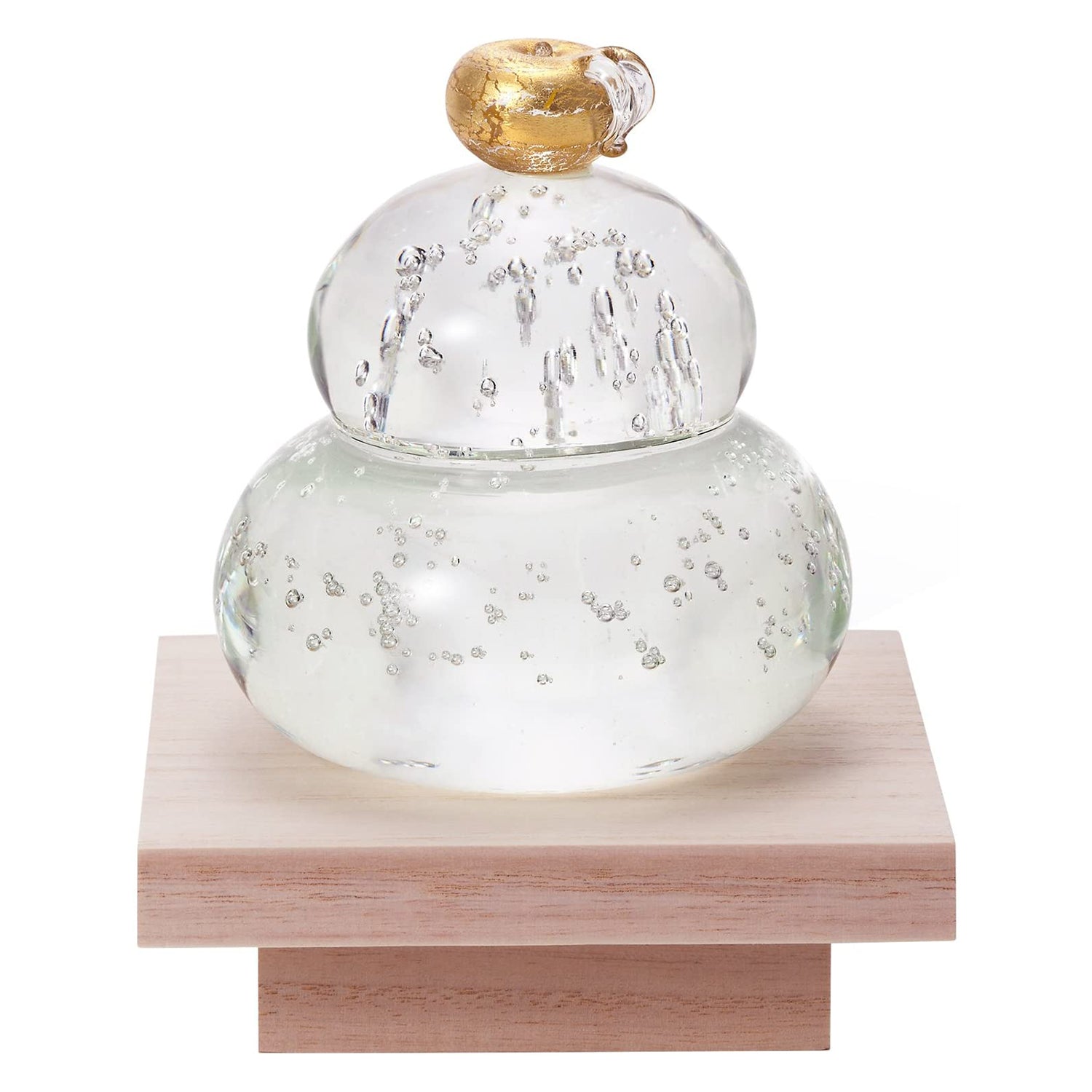 Aderia Soda Glass Gold Kagami Mochi Japanese New Year Decoration - Traditional Japanese New Year Ornament for Home Decor, Table Centerpiece & Holiday Gift
