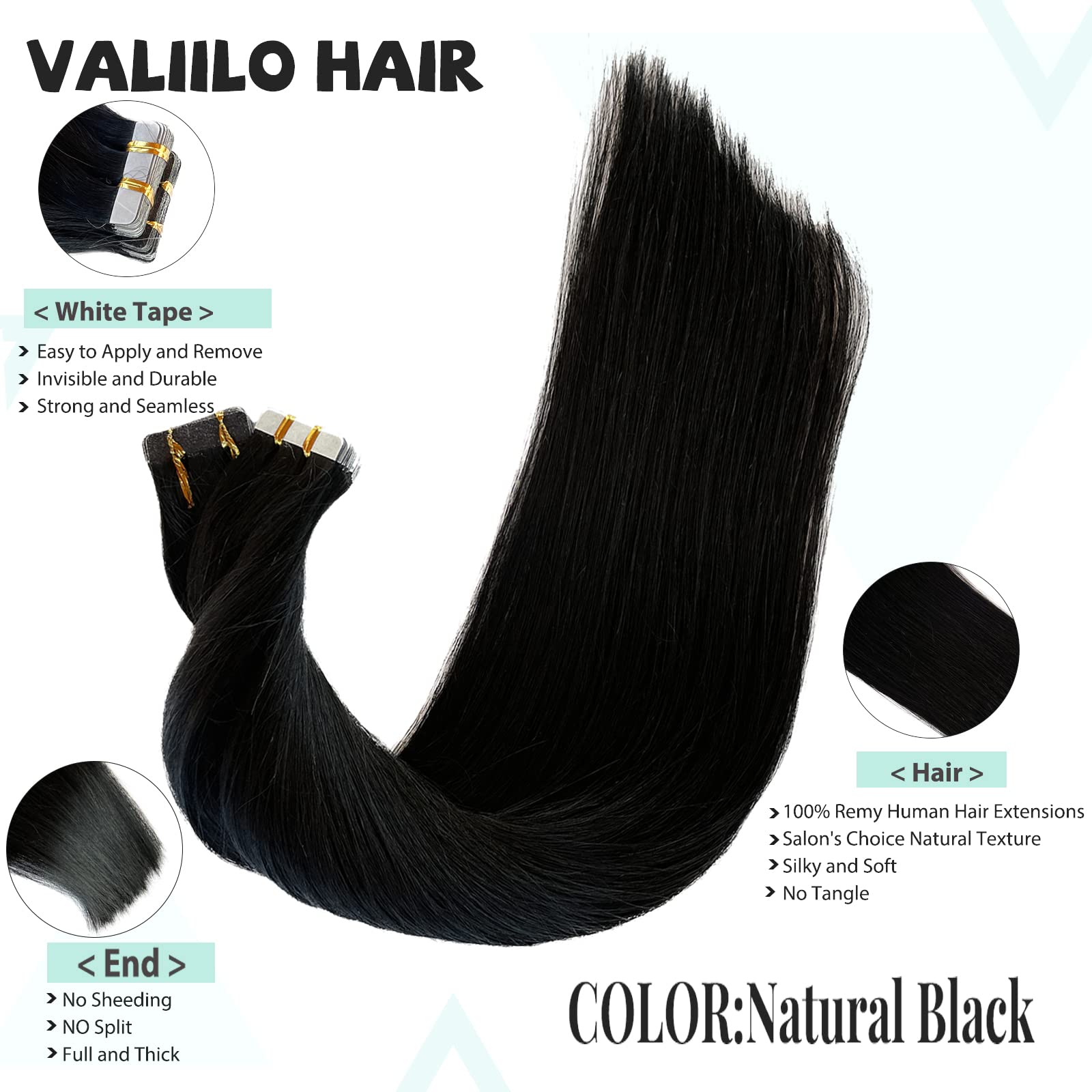 20-Piece Jet Black Tape-In Human Hair Extensions – 12 Inch, 50g, Invisible & Natural Look for Styling & Volume | Perfect for Parties, Weddings & Everyday Wear