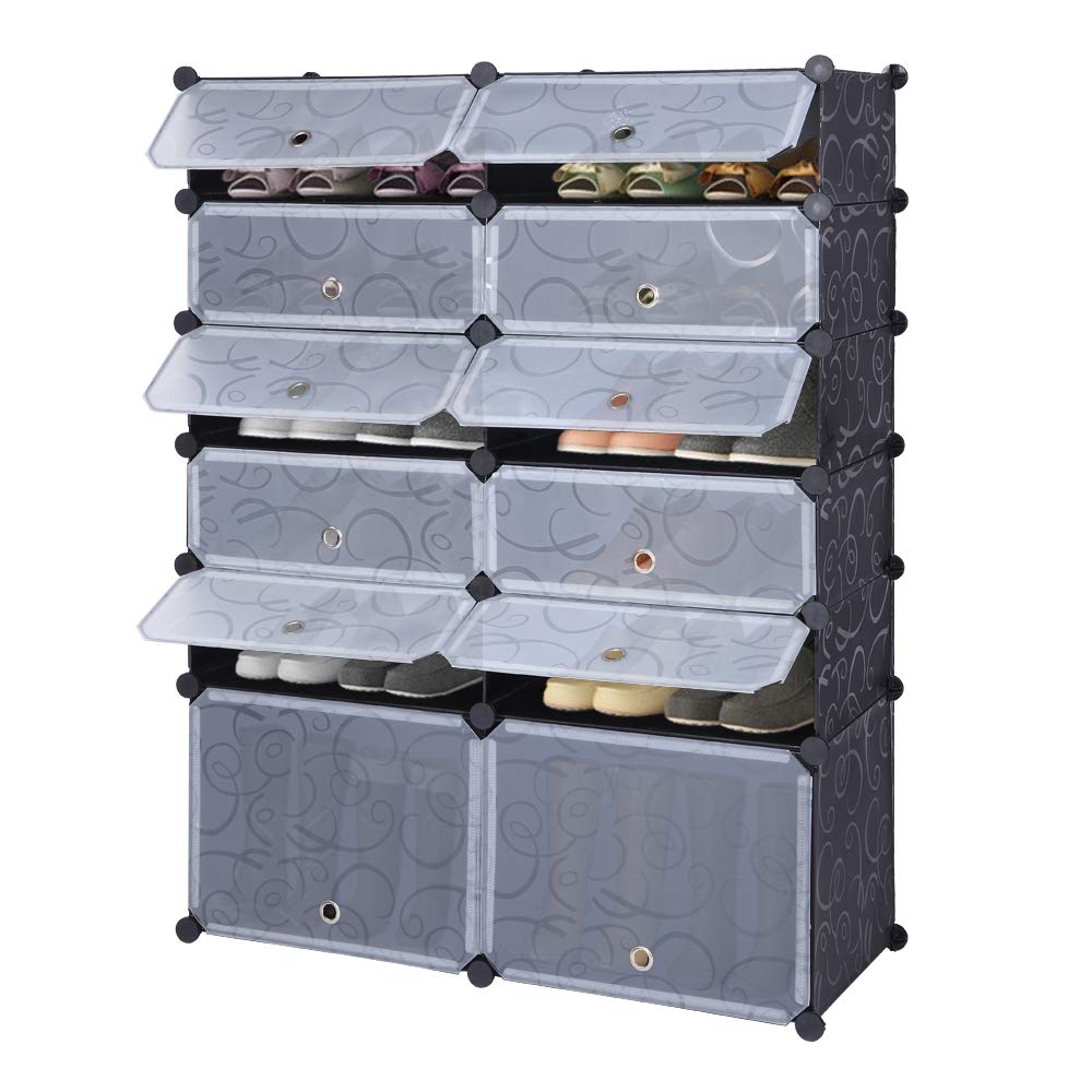 12 Cube Portable Shoe Storage Organizer | Plastic Shoe Cabinet for Entryway & Closet | Space-Saving Shoe Rack for Sneakers, Boots & Sandals | Perfect for Home, Dorm & Office Organization