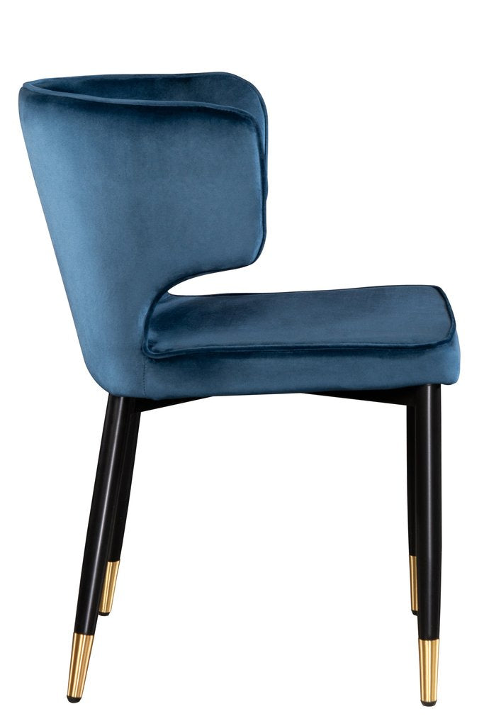 6-Piece Waterfall Round Dining Table Set with Blue Upholstered Chairs - Perfect for Family Meals & Entertaining Guests
