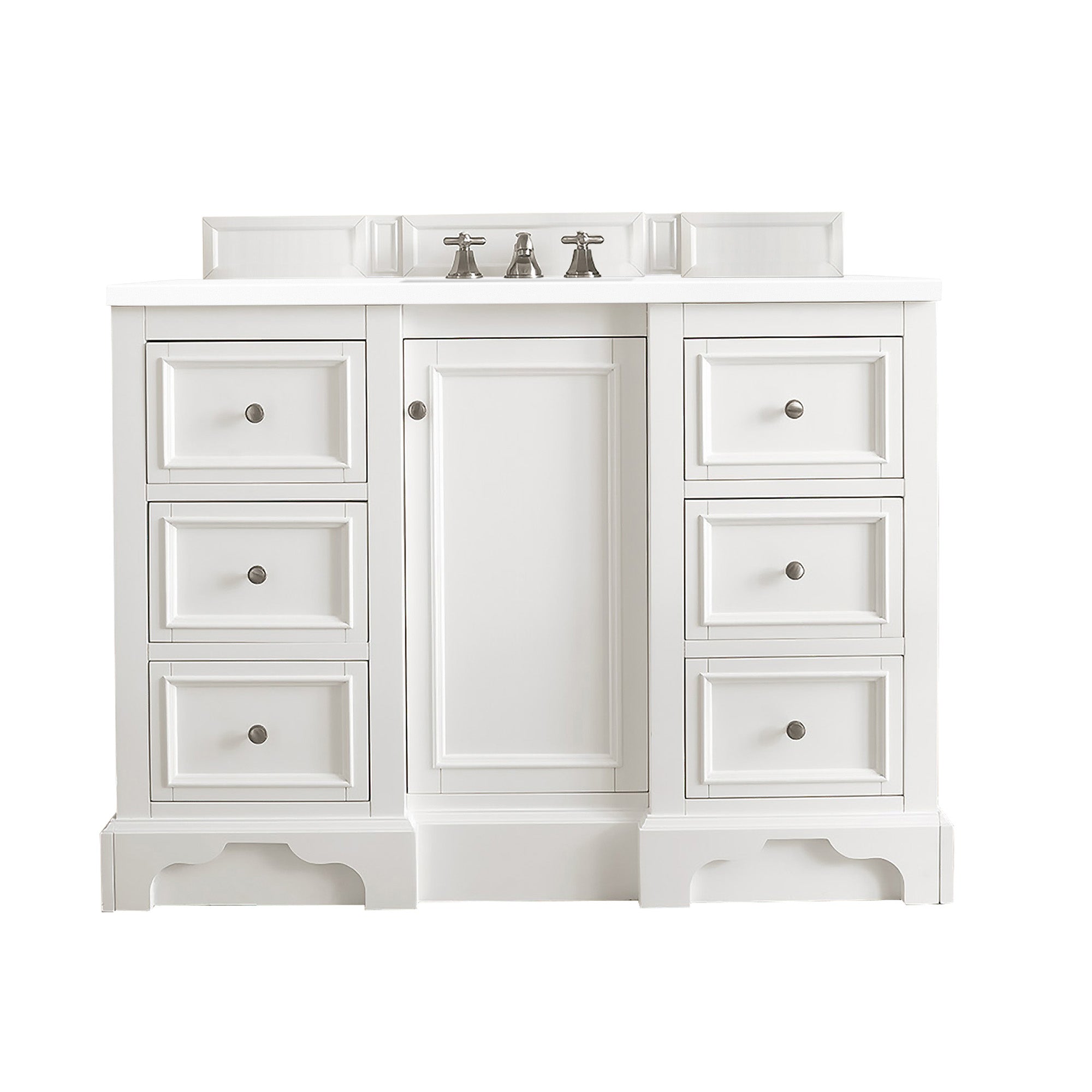 De Soto 48 Inch Single Bathroom Vanity with White Zeus Quartz Top - Bright White Finish for Modern Bathrooms | Perfect for Small Spaces & Guest Bathroom Remodels