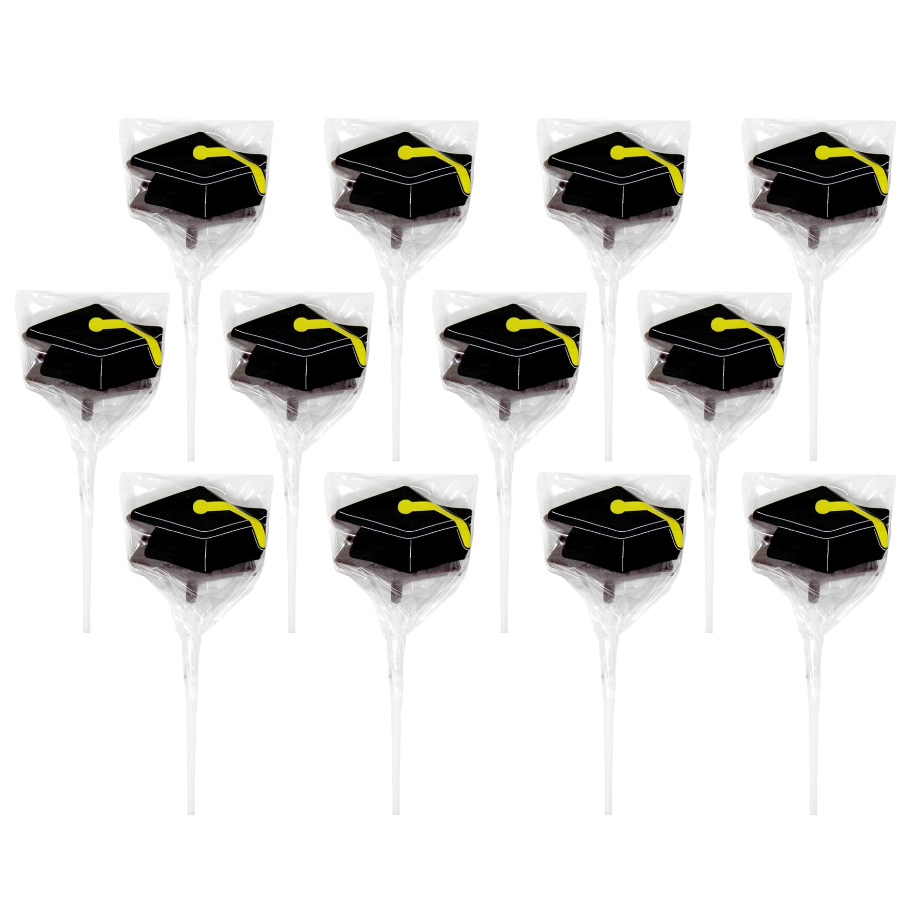 Graduation Hat Shaped Lollipops - 12 Pack Individually Wrapped Graduation Candy Pops for Grad Party Favors, Decorations & School Celebration Supplies - Perfect for Graduation Ceremonies, Cap & Gown Parties and Commencement Events