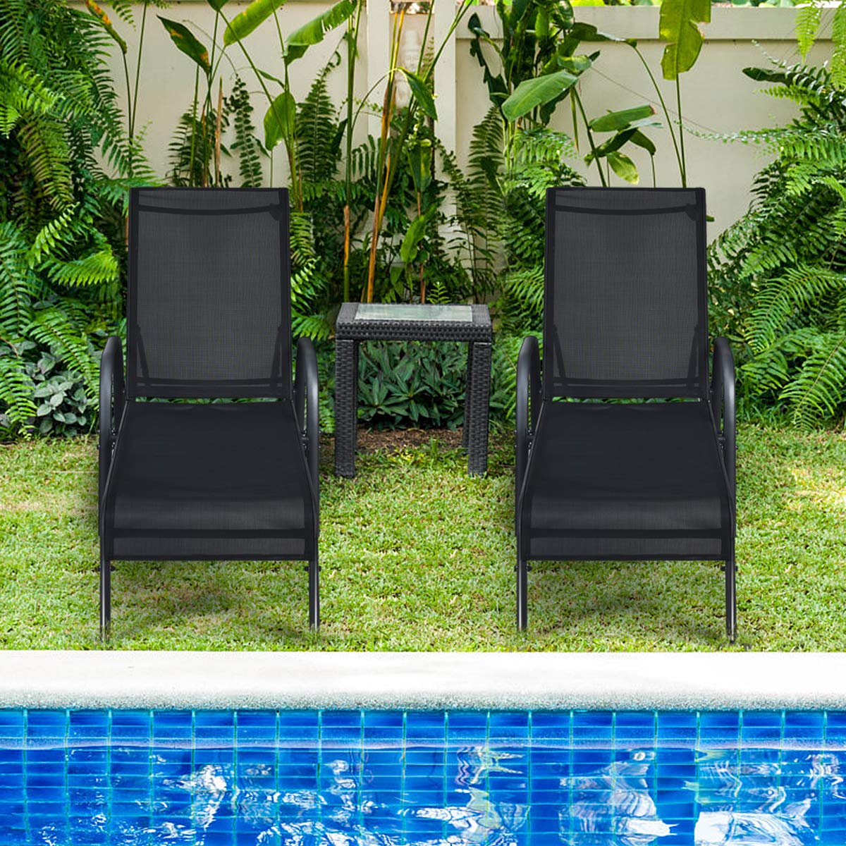 Tangkula 2-Pack Outdoor Lounge Chairs - Adjustable Reclining Poolside Chaise Lounges with Heavy Duty Steel Frame for Garden, Patio, Balcony | Perfect for Sunbathing, Relaxing by the Pool or Backyard Lounging