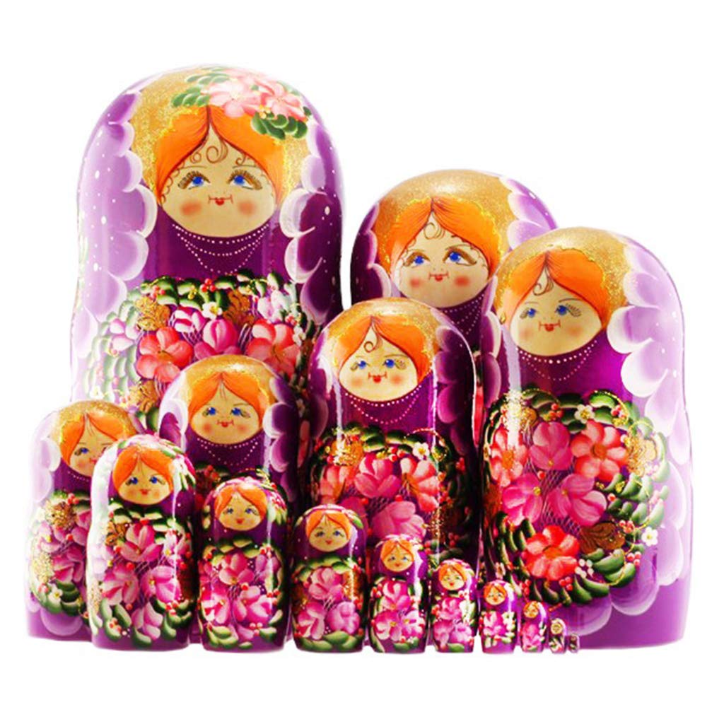 Exquisite Hand-Painted Purple Floral Russian Nesting Dolls Set - 15 Piece Collectible Wooden Matryoshka Dolls for Home Decor, Gift Giving & Cultural Display