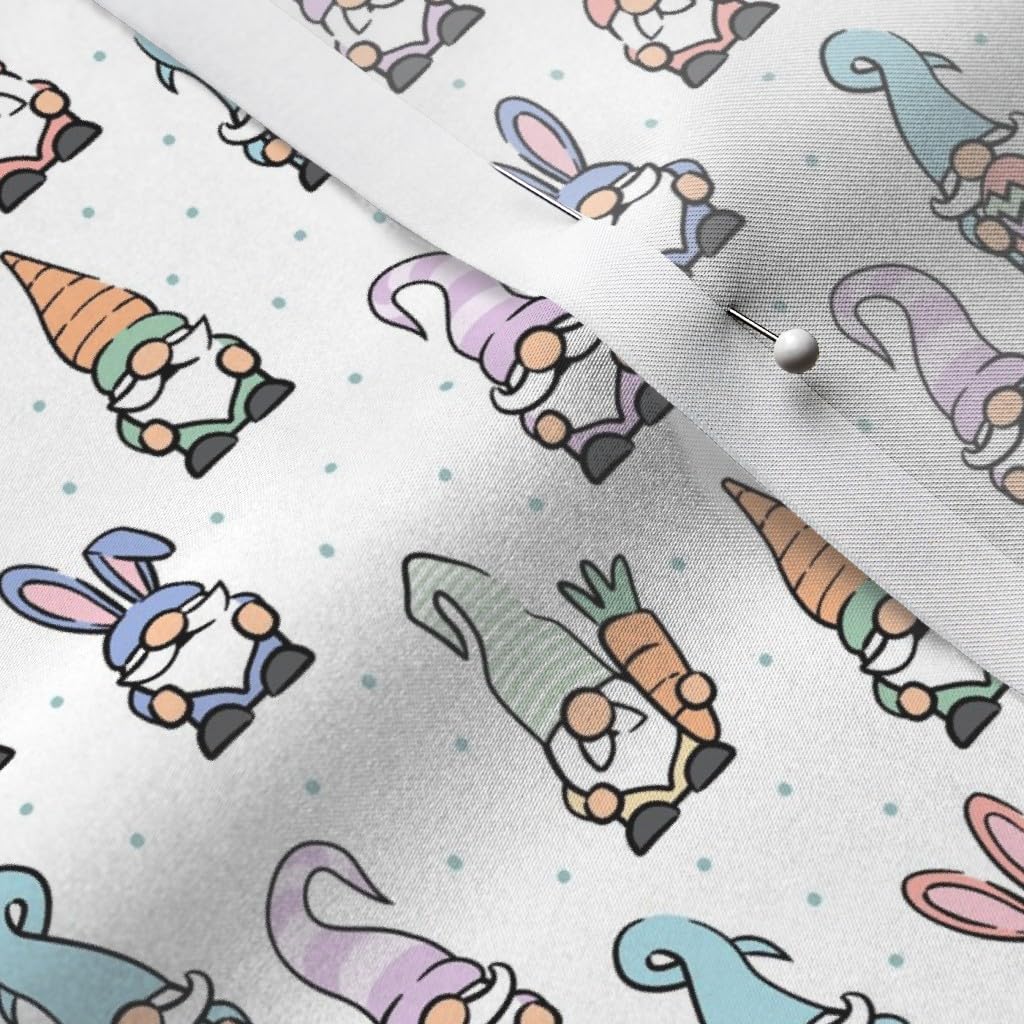 Spring Gnomes Easter Eggs Pastel Cute Carrot Gnome Printed Satin Fabric by The Yard - Sewing, Lining, Apparel, Fashion, Blankets, Home Decor - Perfect for Easter Crafts, DIY Projects, Baby Clothes & Quilting