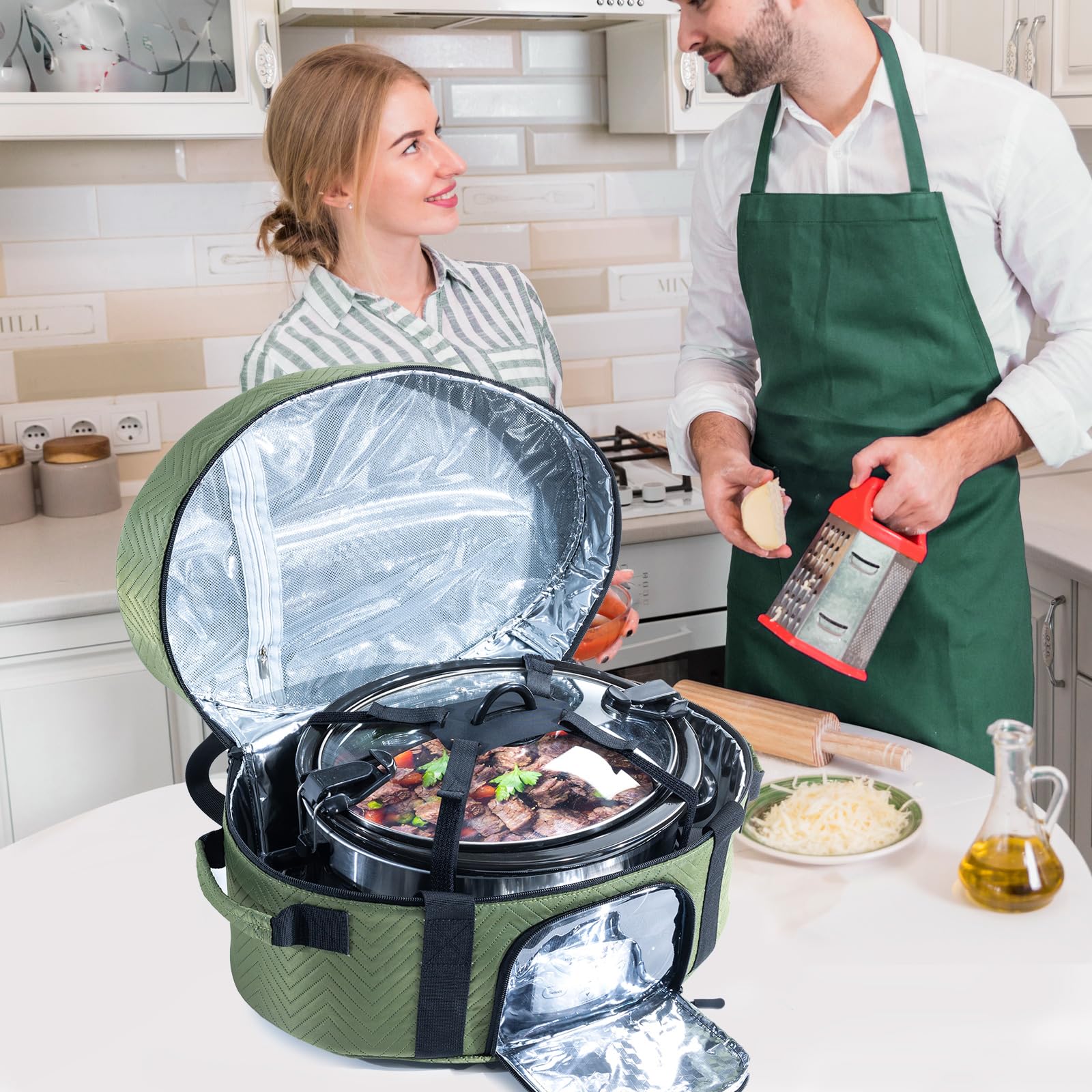 Insulated Slow Cooker Carrying Bag for 6-8 Quart CrockPot & Hamilton Beach - Portable Thermal Cooker Case with See-Through Window, Adjustable Strap & Accessory Pocket - Perfect for Picnics, Potlucks & Travel