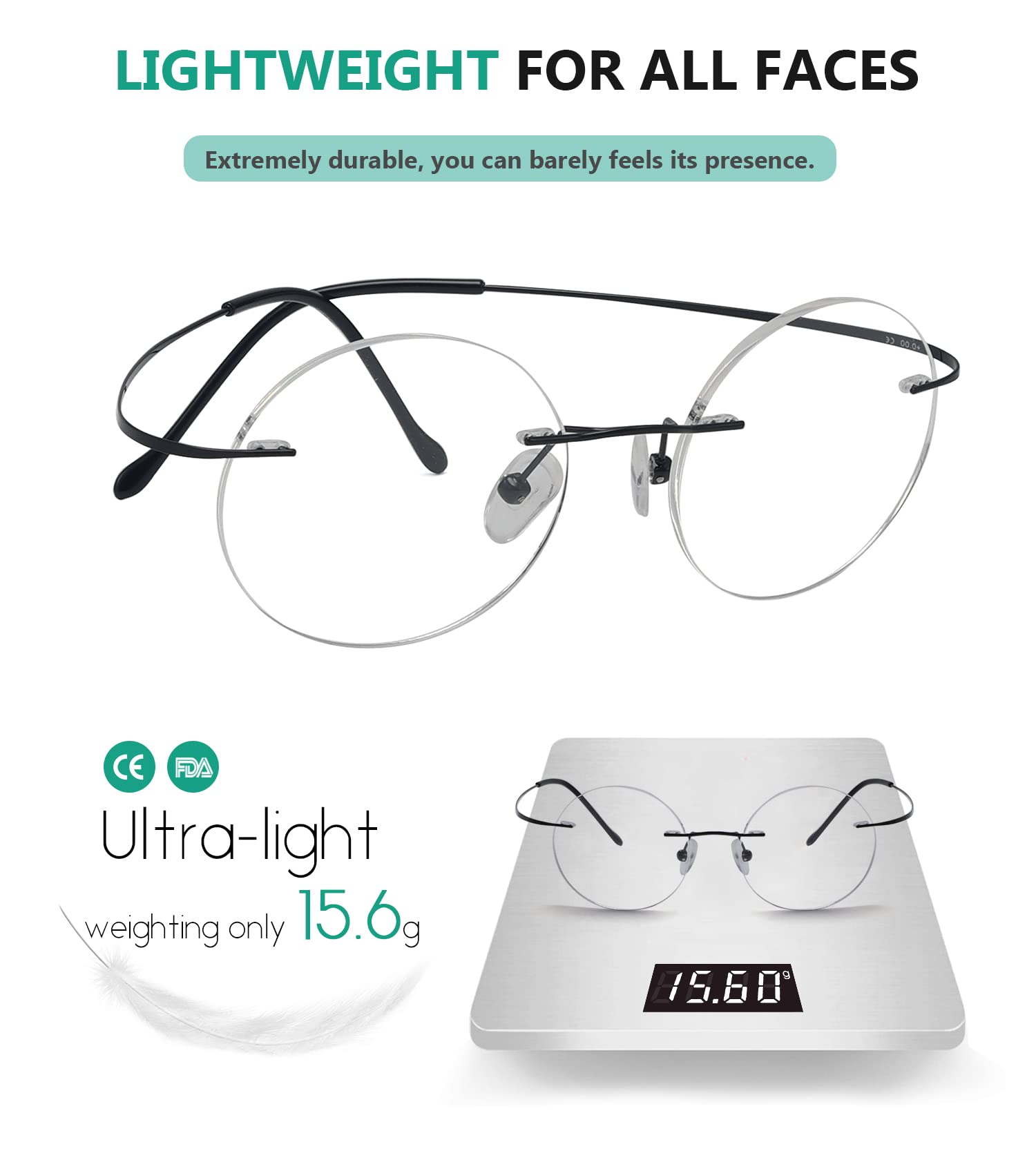 Titanium Rimless Round Reading Glasses for Men - Lightweight & Durable Eyewear - Perfect for Reading, Office Work, and Daily Use