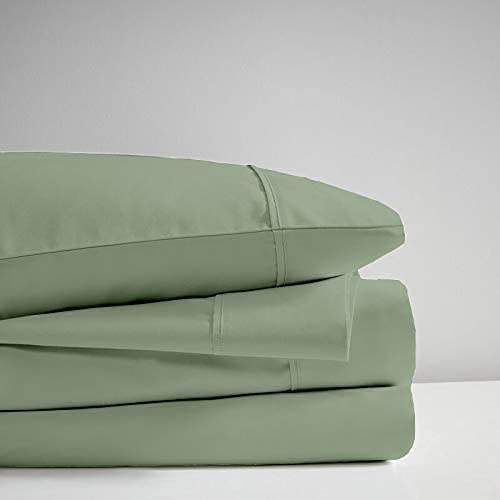 1000 Thread Count 100% Cotton Luxury Bed Sheet Set - Ultra Soft 4-Piece Sage Green Queen Size Sheets for Deep Pocket Mattresses Up to 15