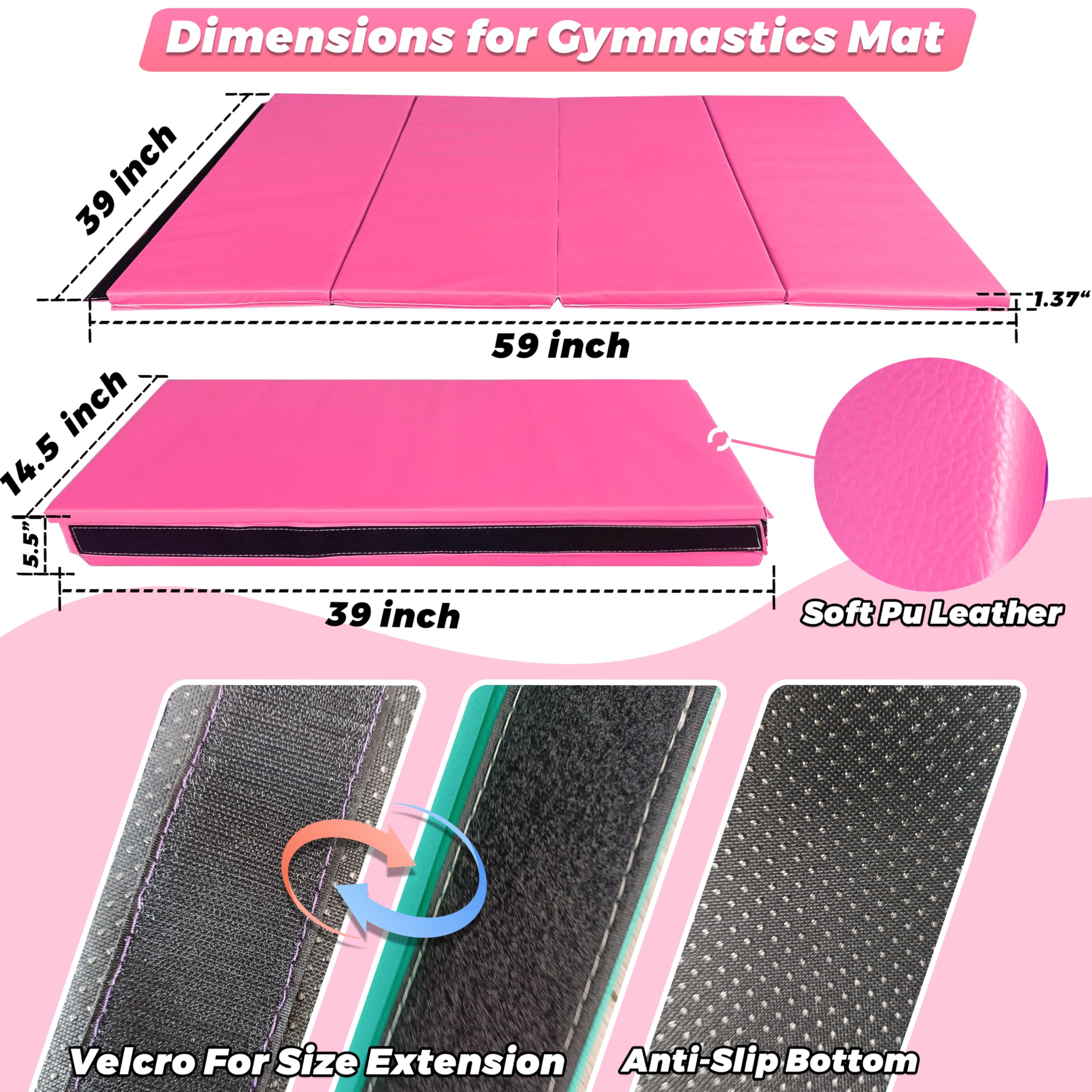 Foldable Gymnastics Bar for Kids - 5FT Adjustable Horizontal Training Bar with Triangle Stable Structure - Home Gym Equipment for Ages 3-15 - Perfect for Indoor Gymnastics Practice, Strength Training & Playtime