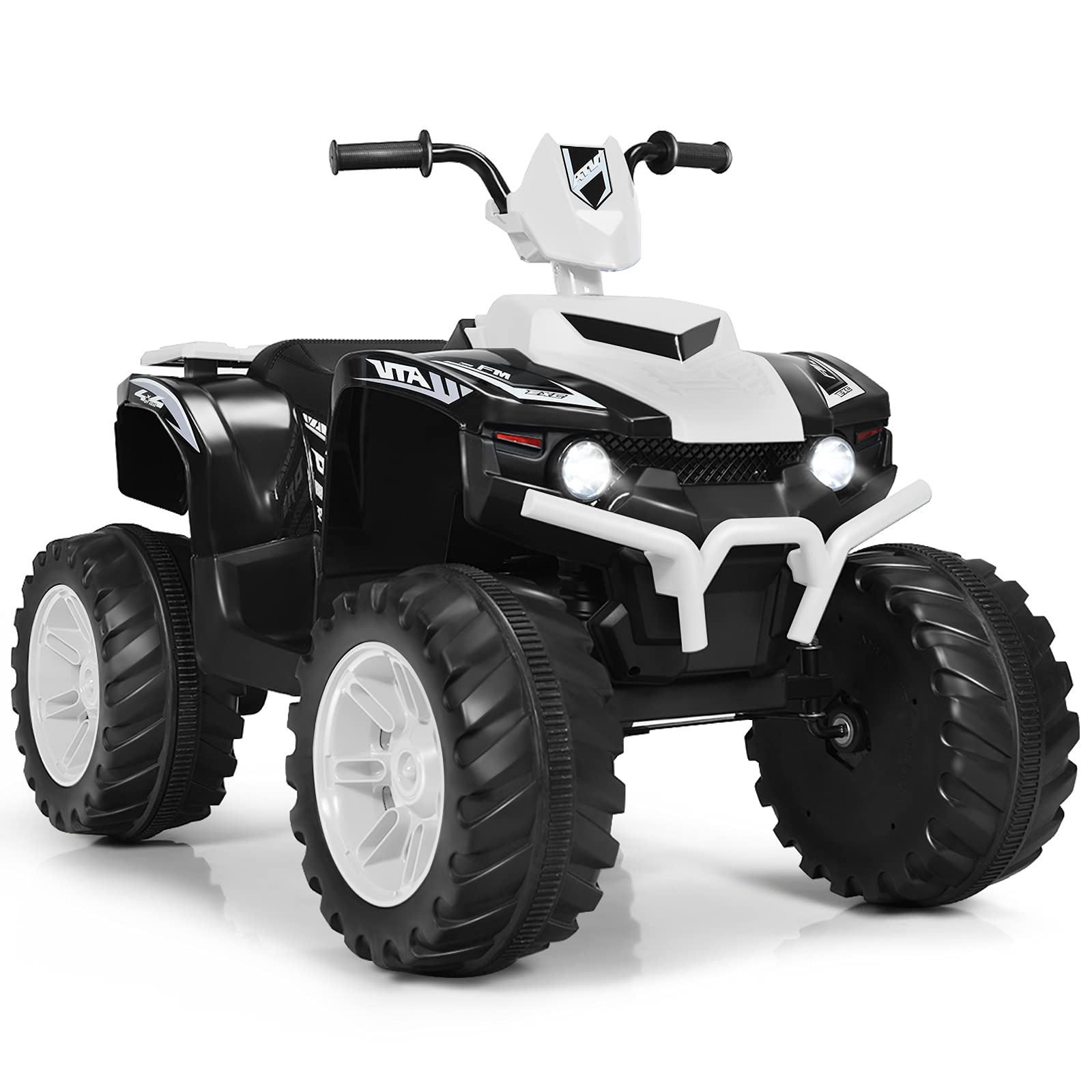 HONEY JOY 12V Kids Electric Ride On ATV Quad - 4-Wheeler Battery Powered Toddler Car with LED Headlights, 2 Speeds, Slow Start, Horn & Music - Safe Treaded Tires for Boys & Girls (White) | Perfect for Outdoor Play, Backyard Adventures & Birthday Gifts