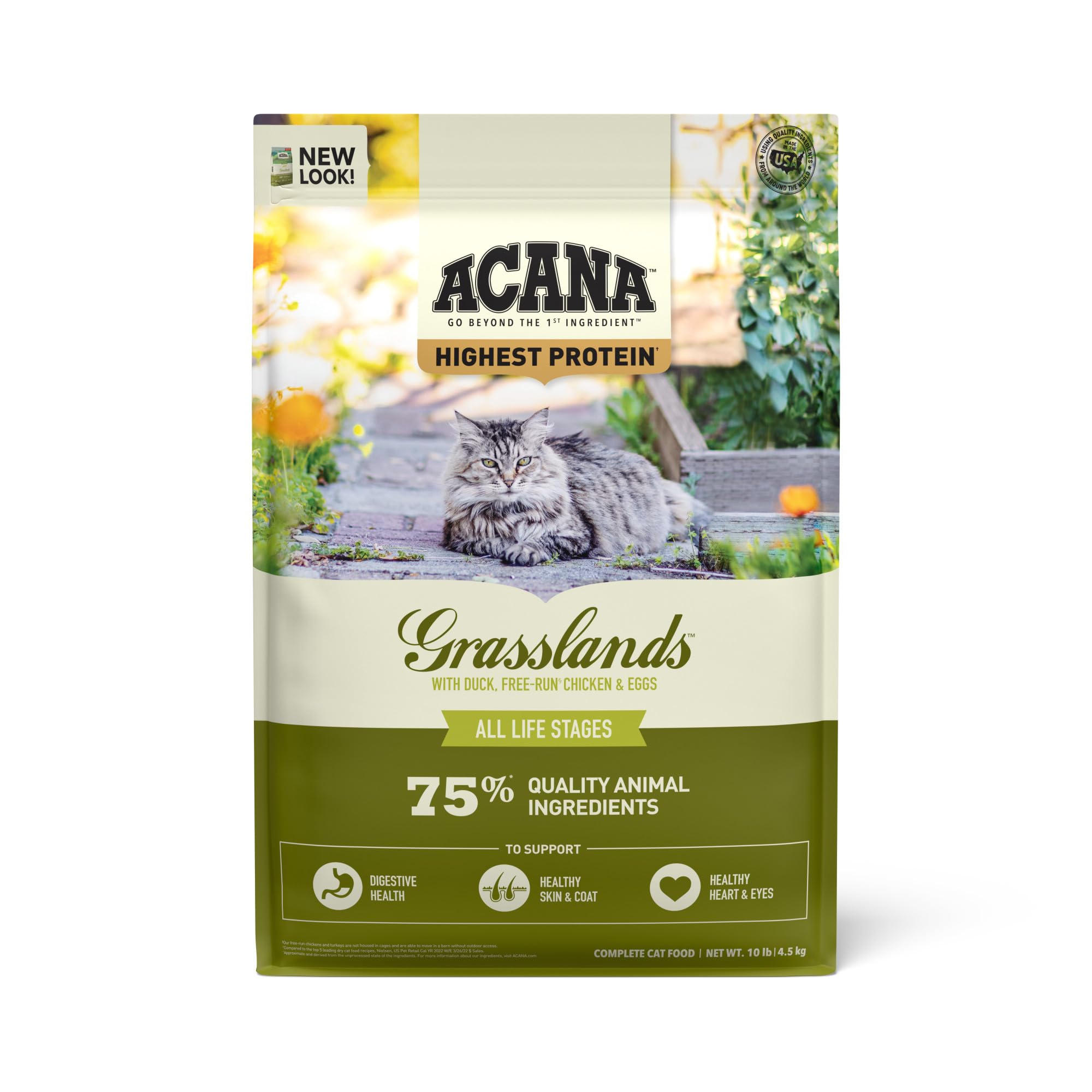 ACANA Highest Protein Grain-Free Dry Cat Food - Duck, Free-Run Chicken & Eggs Recipe for Adult Cats, 10lb Bag | Premium High-Protein Nutrition for Indoor & Outdoor Cats