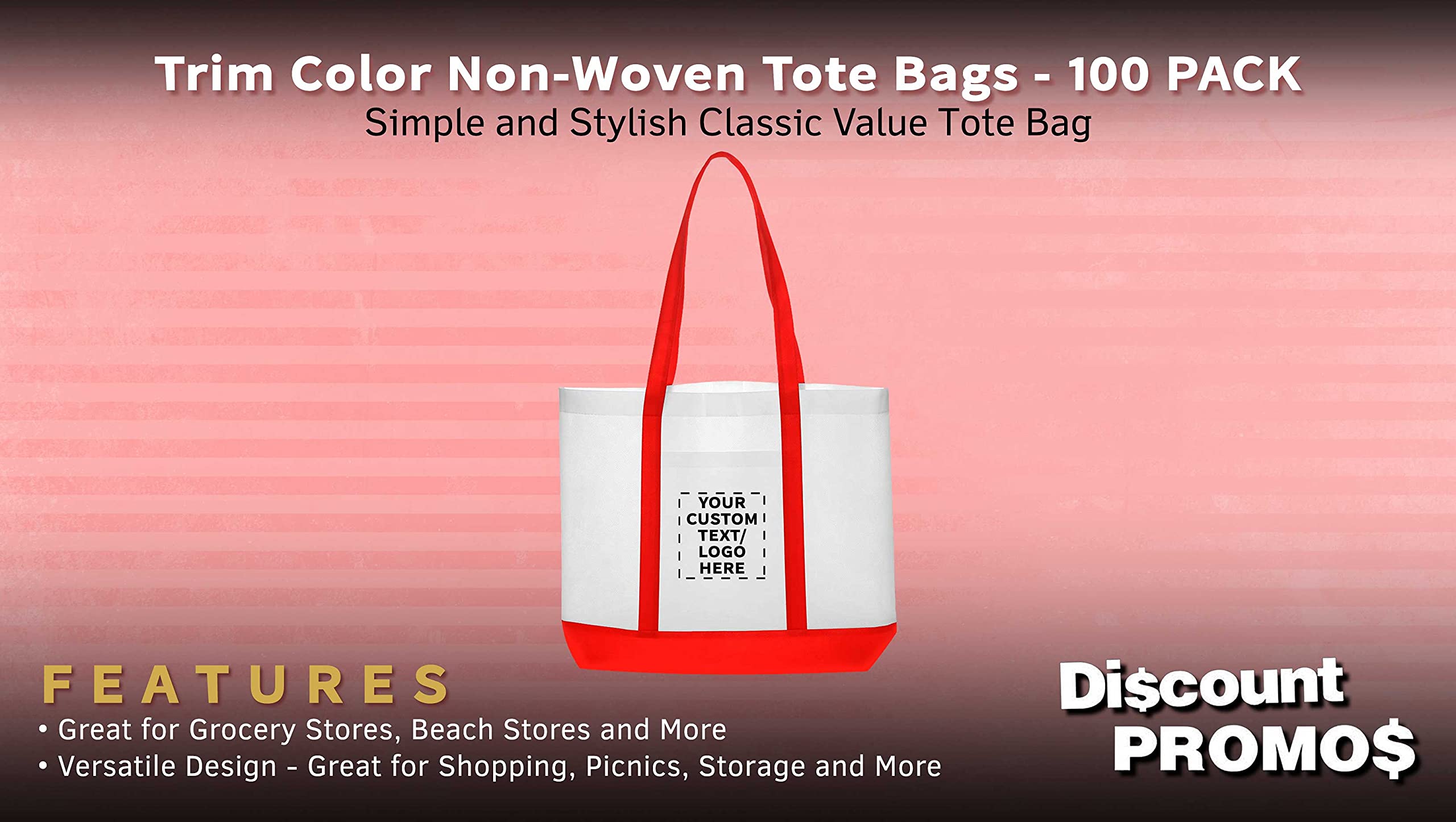 Customizable Non-Woven Tote Bags Set of 100 - Durable, Water Resistant, Two-Tone Design with Front Pocket - 18