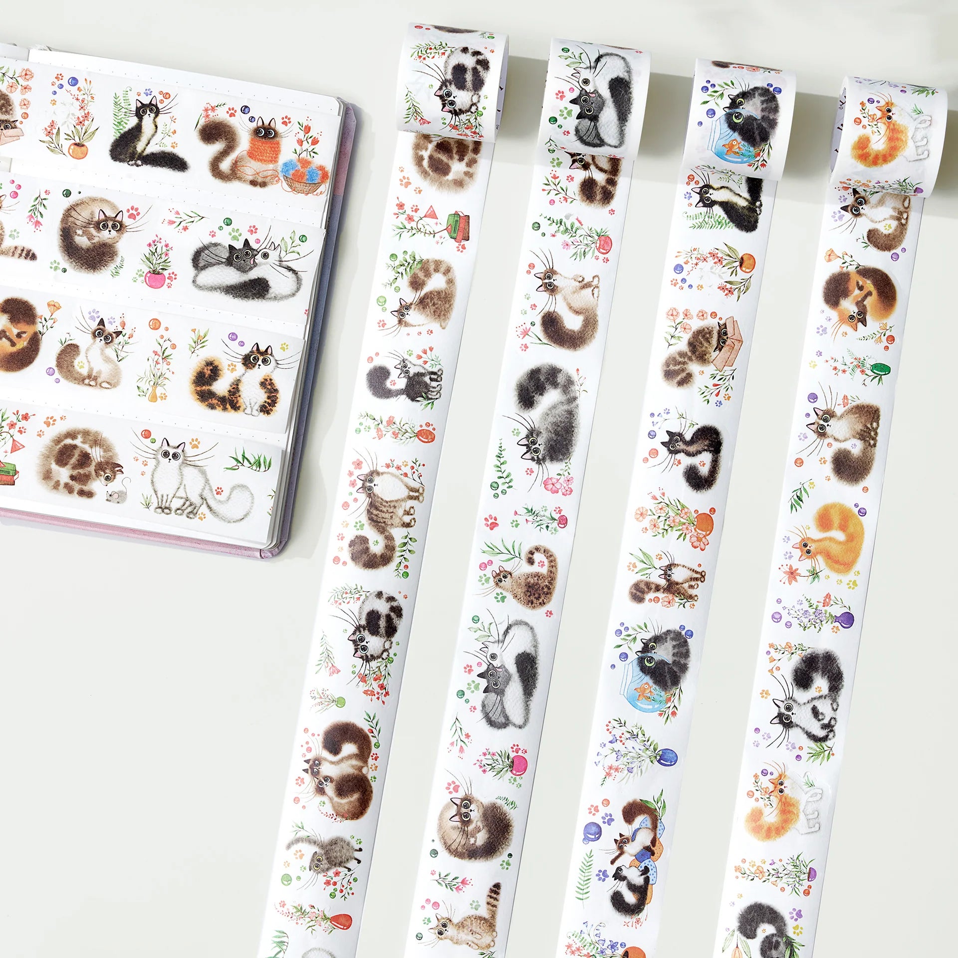Cat Mood Washi Tape Sticker Set - 50pcs Cute Cat Pattern Decorative Tape for Scrapbooking, Journaling, DIY Crafts - Perfect for Bullet Journals, Gift Wrapping & Home Decor