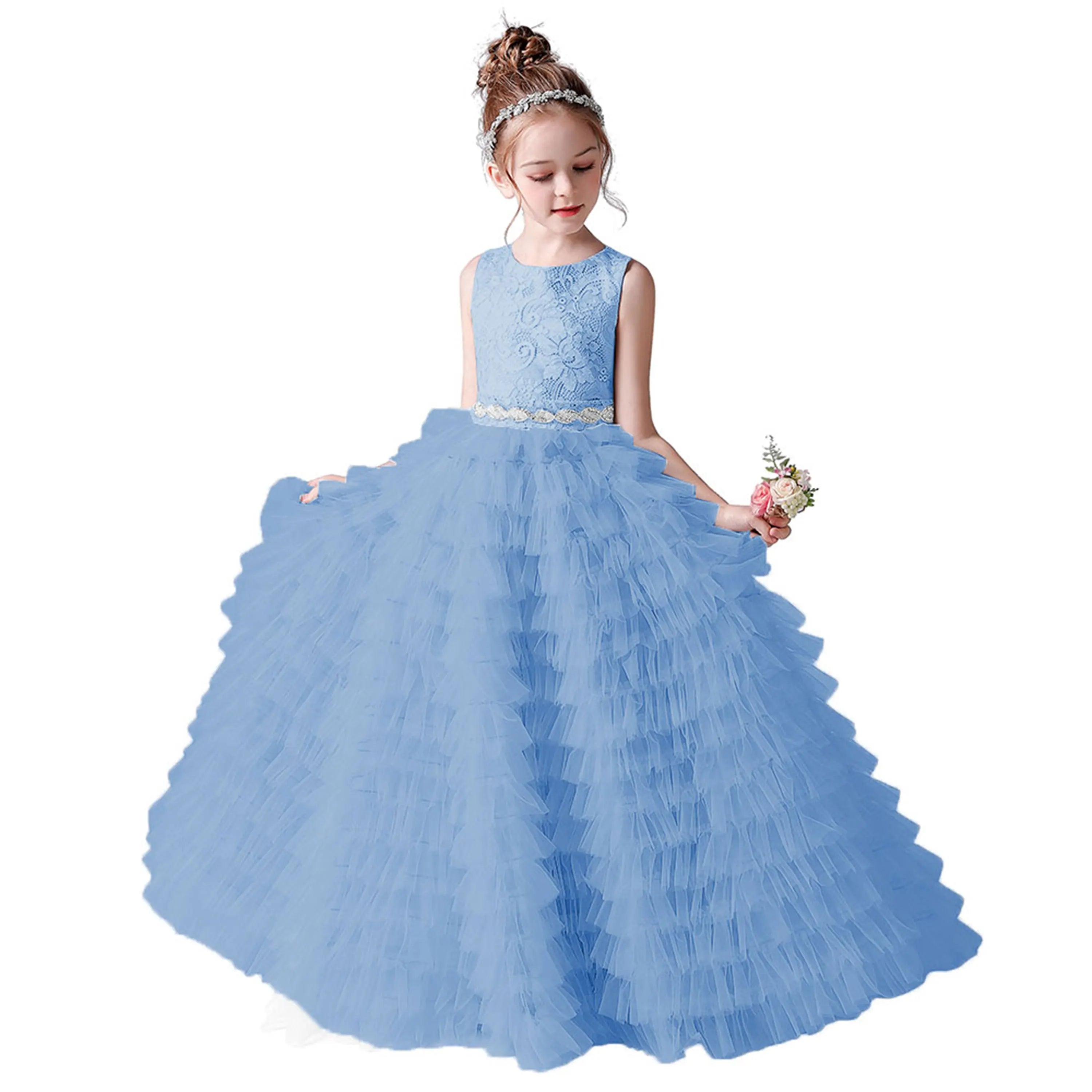 Tulle Flower Girl Dress Sleeveless Tiered Princess Gown for Weddings & Special Occasions - Perfect for Flower Girls & Pageants