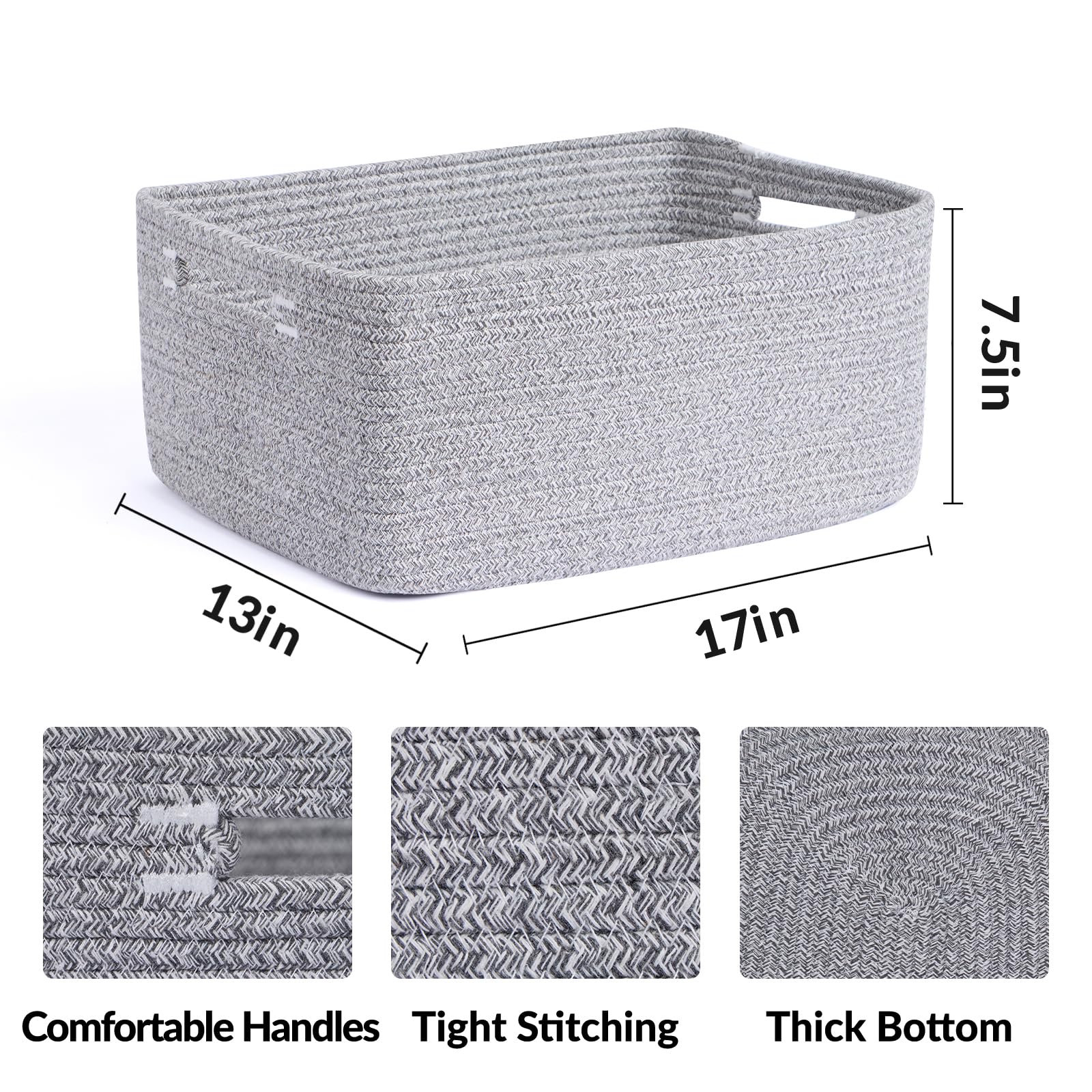 Large Storage Baskets for Shelves & Closets - 2 Pack Woven Rope Organizer Bins (17