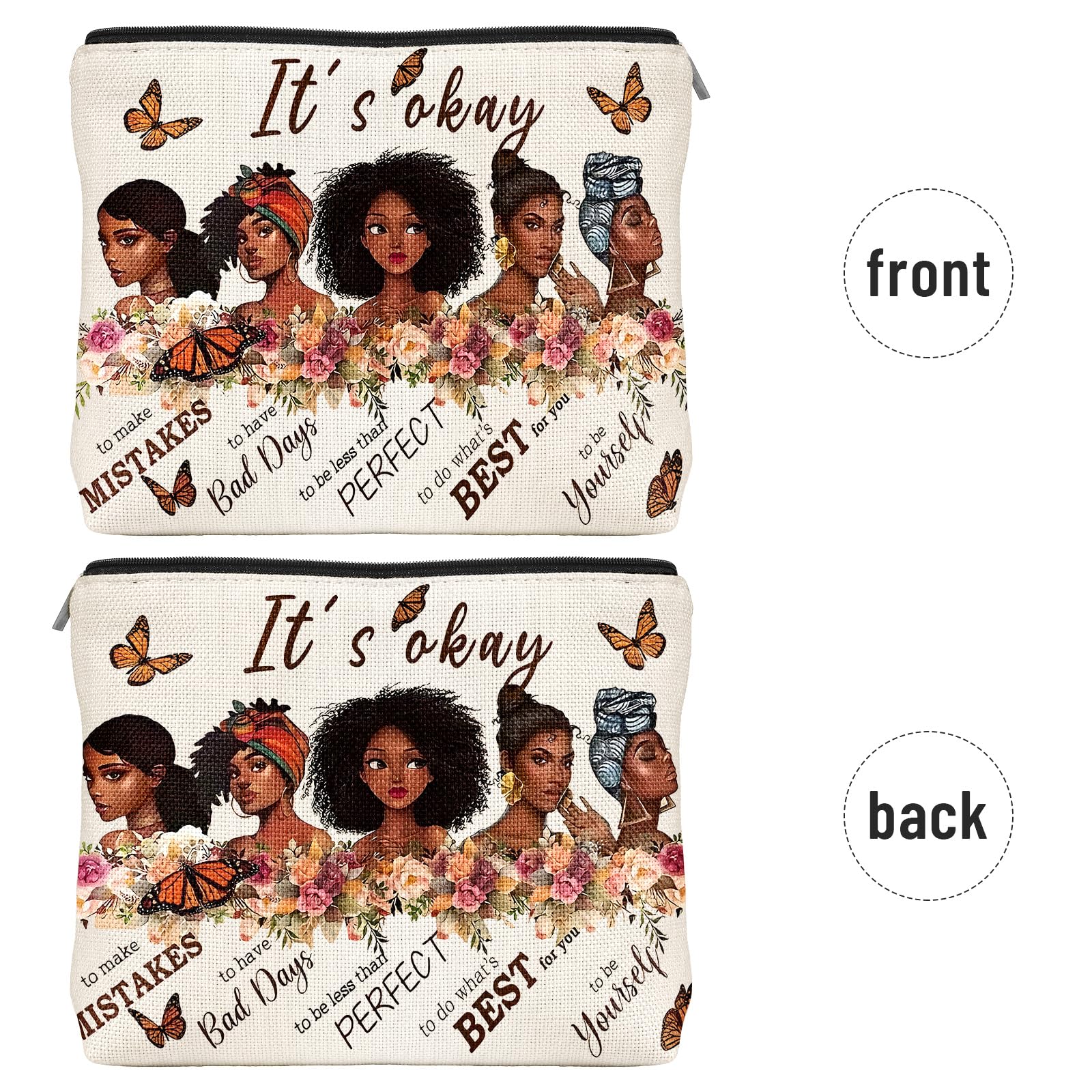 **African American Makeup Bag for Women - Inspirational Afro Black Cosmetic Travel Organizer with Zipper - Funny Small Purse Pouch for Toiletries & Accessories - Perfect for Travel, Gifts & Daily Use**
