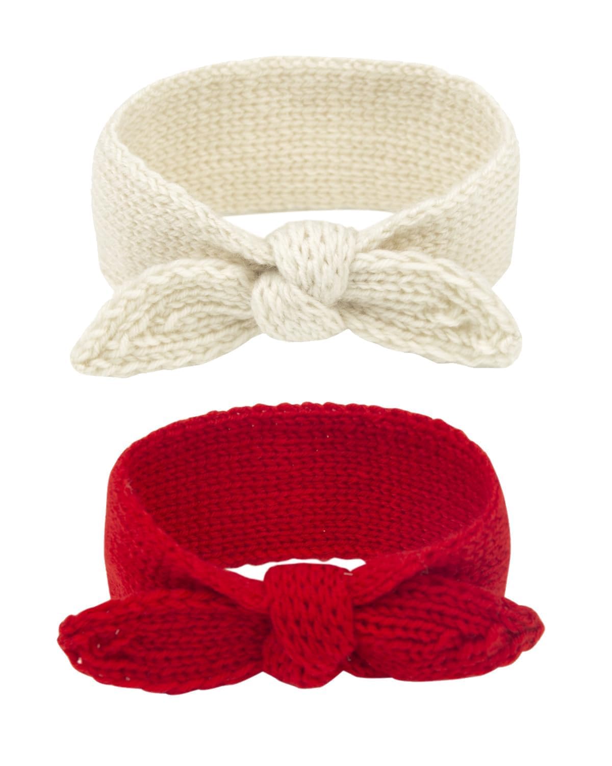 Fmeida Baby Girl Knit Headband - Warm Rabbit Knot Hair Bows for Toddlers & Children (2PCS, White & Red) | Christmas, Valentine's Day & New Year Gifts | Perfect for Holiday Photos, Birthday Parties & Winter Outfits