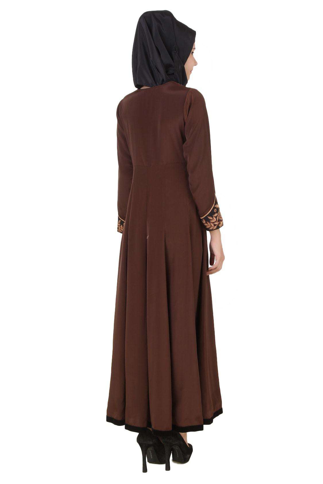 Elegant Brown Crepe and Georgette Eid Abaya Dress for Women - Perfect for Islamic Holidays, Prayer & Special Occasions