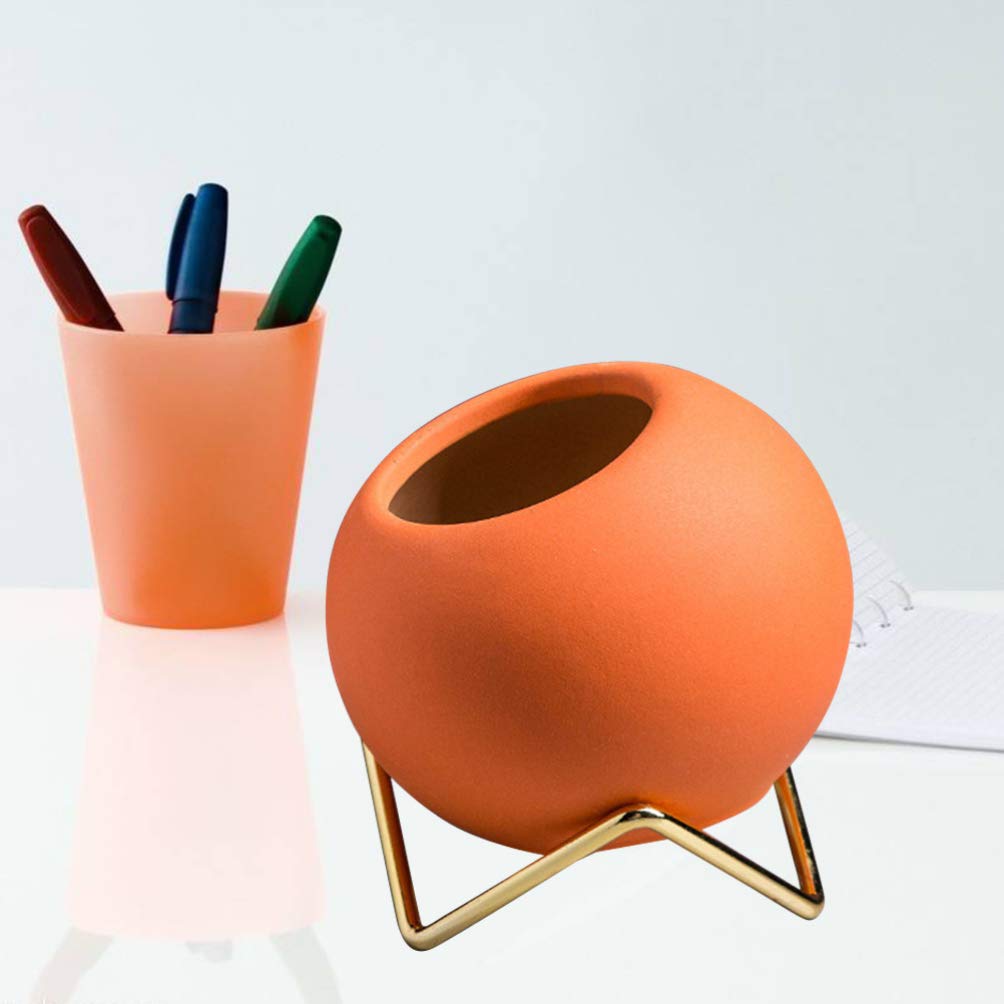 HEALLILY Ceramic Succulent Planter - 4 Inch Cactus Flower Pot with Drainage Hole, Nordic Style Home Decor for Desk, Office, Living Room | Perfect for Succulents, Air Plants & Small Houseplants (Orange)