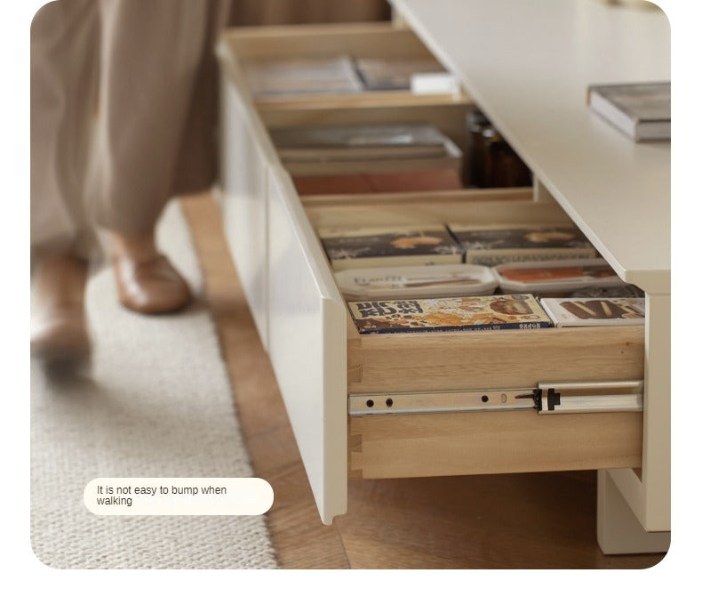 Solid Oak & Poplar Wood Retractable TV Stand Floor Cabinet - Modern TV Console for Living Room, Bedroom & Home Theater