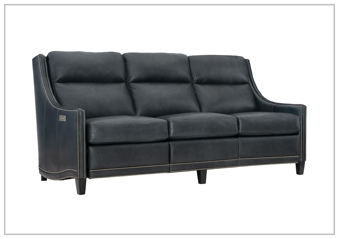 Bernhardt Richmond 3-Seater Black Leather Power Reclining Sofa - Modern Electric Motion Sectional Couch for Living Room, Home Theater & Family Lounge