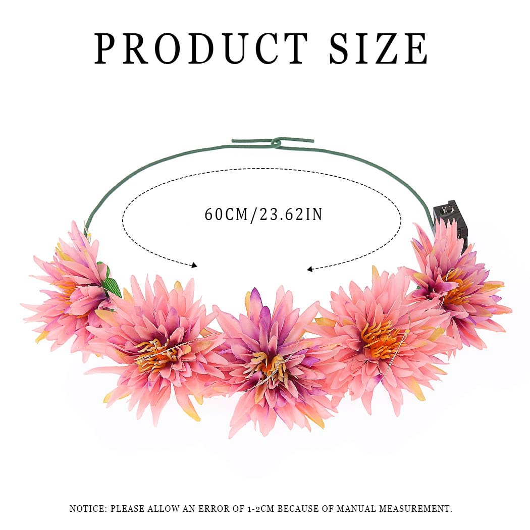 Vakkery LED Light Up Flower Crown Headbands - Glow Flashing Hair Garland Headdress for Women & Girls - Perfect for Weddings, Parties, Festivals & Cosplay