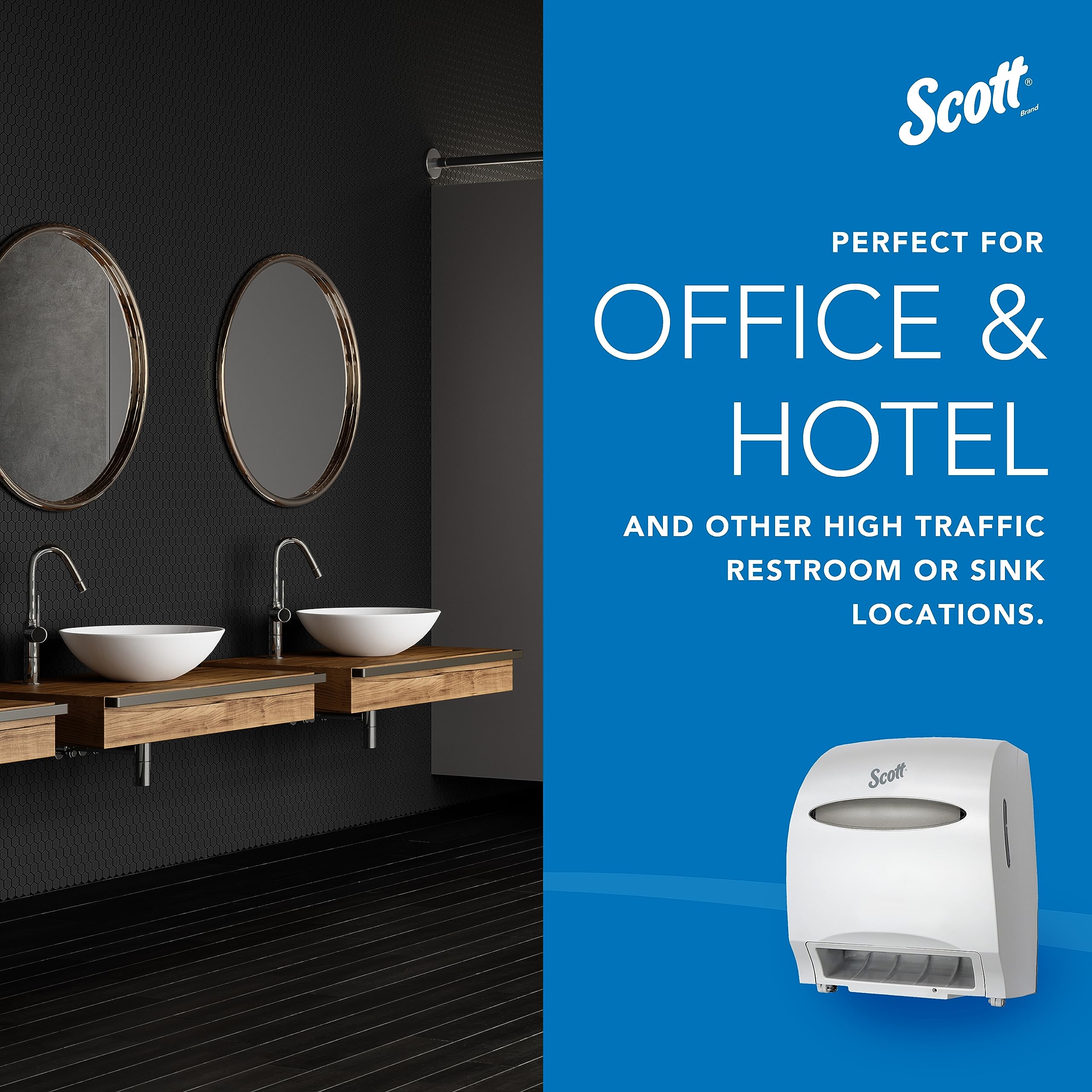 Scott Essential Electronic Towel Dispenser (48858) - Fast Change White Paper Towel Holder with Purple Core - Hands-Free Automatic Dispenser for Kitchen, Bathroom & Office Hygiene