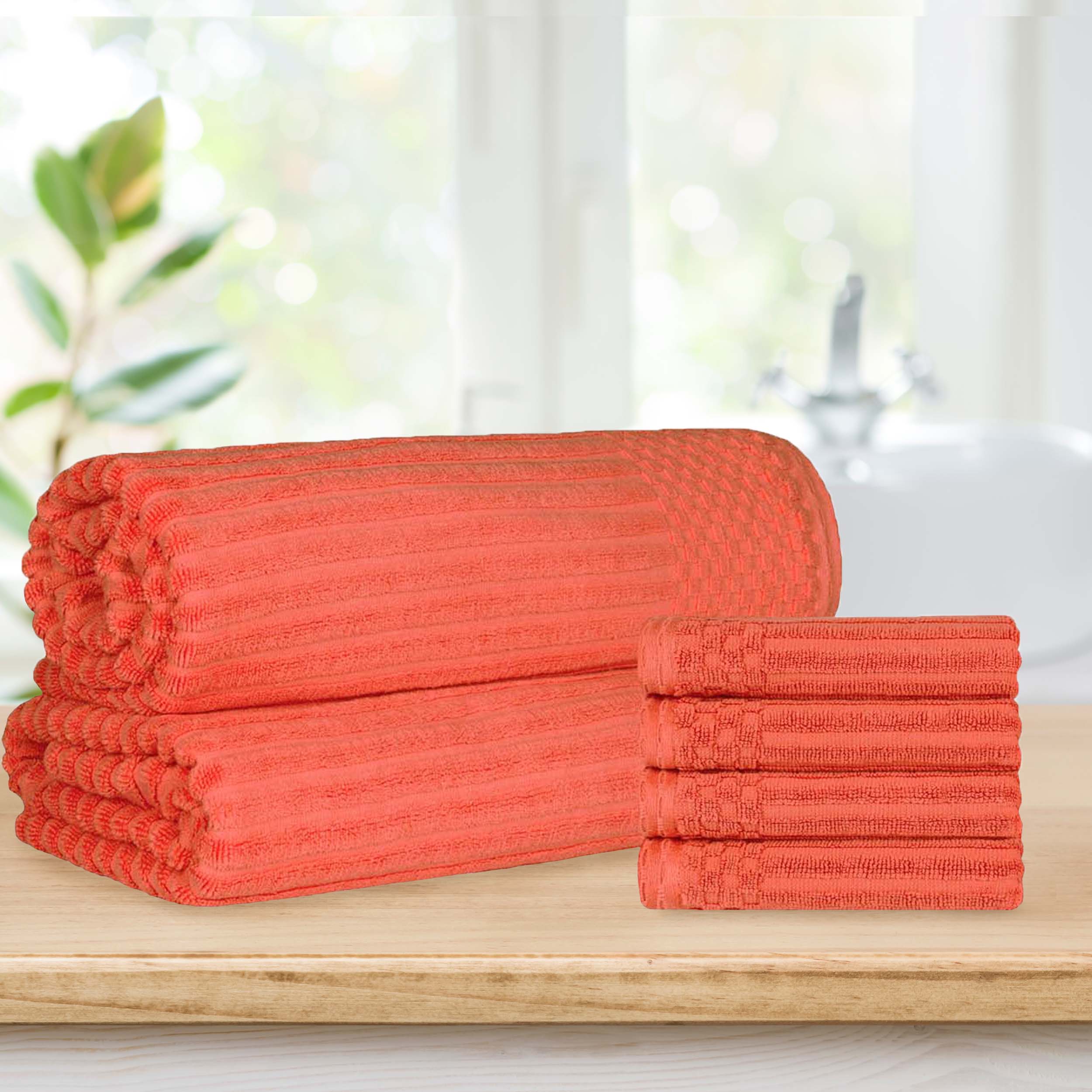 Premium Soho Ribbed Textured Cotton Hand Towels & Bath Sheets Set - Ultra Absorbent, Soft & Quick-Drying - Perfect for Bathroom, Spa, Gym & Guest Use
