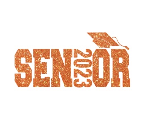 2023 Senior Graduation Iron On Decal - Customizable Glitter T-Shirt Transfer Patch for DIY Crafts (Orange) - Perfect for Graduation Shirts, Caps & Gifts - Quick 5-Minute Application