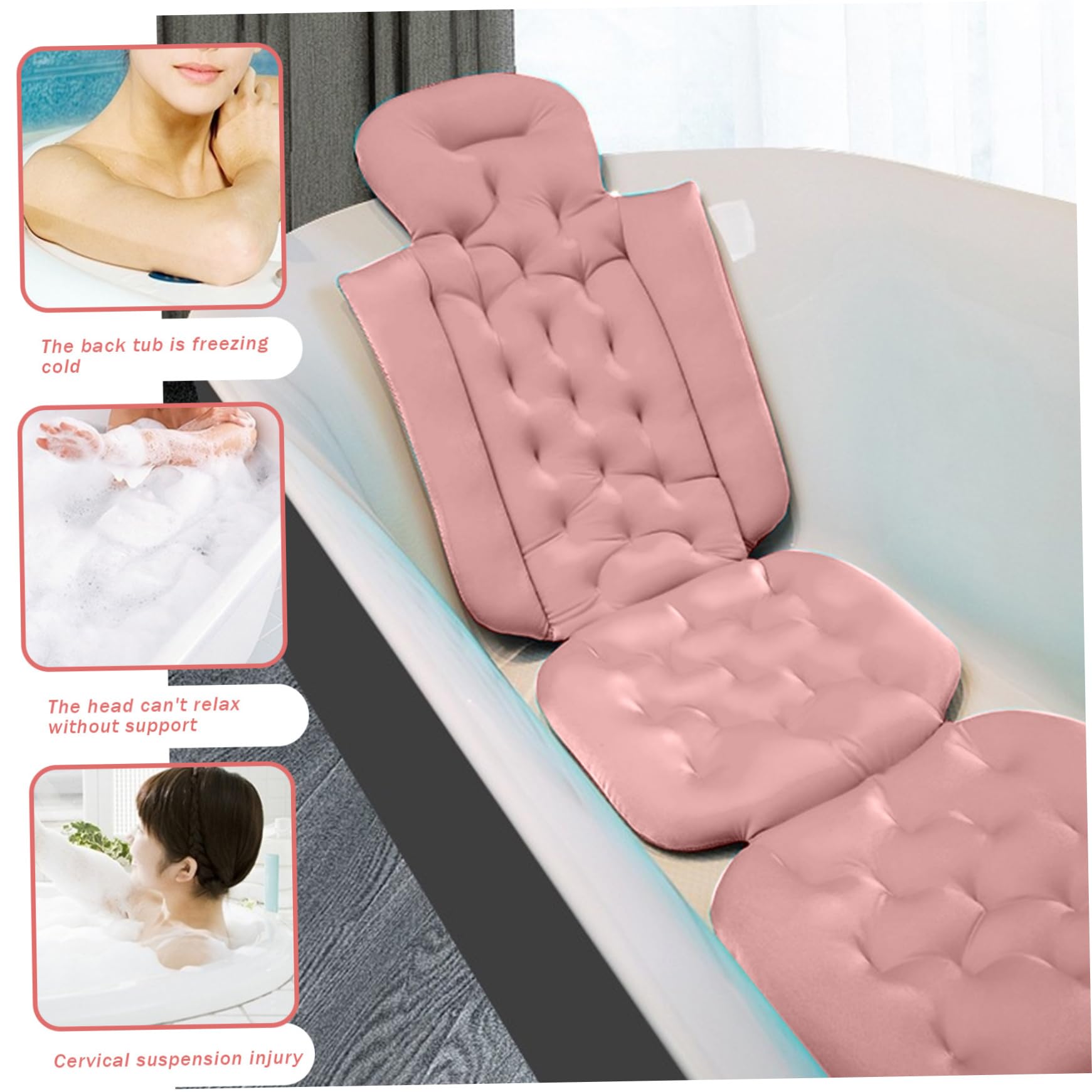 Full Body Bath Pillow with Soft Suction Cups - Non-Slip, Quick Drying & Breathable Bathtub Cushion - Foldable Design for Ultimate Relaxation in Bath, Spa, or Jacuzzi