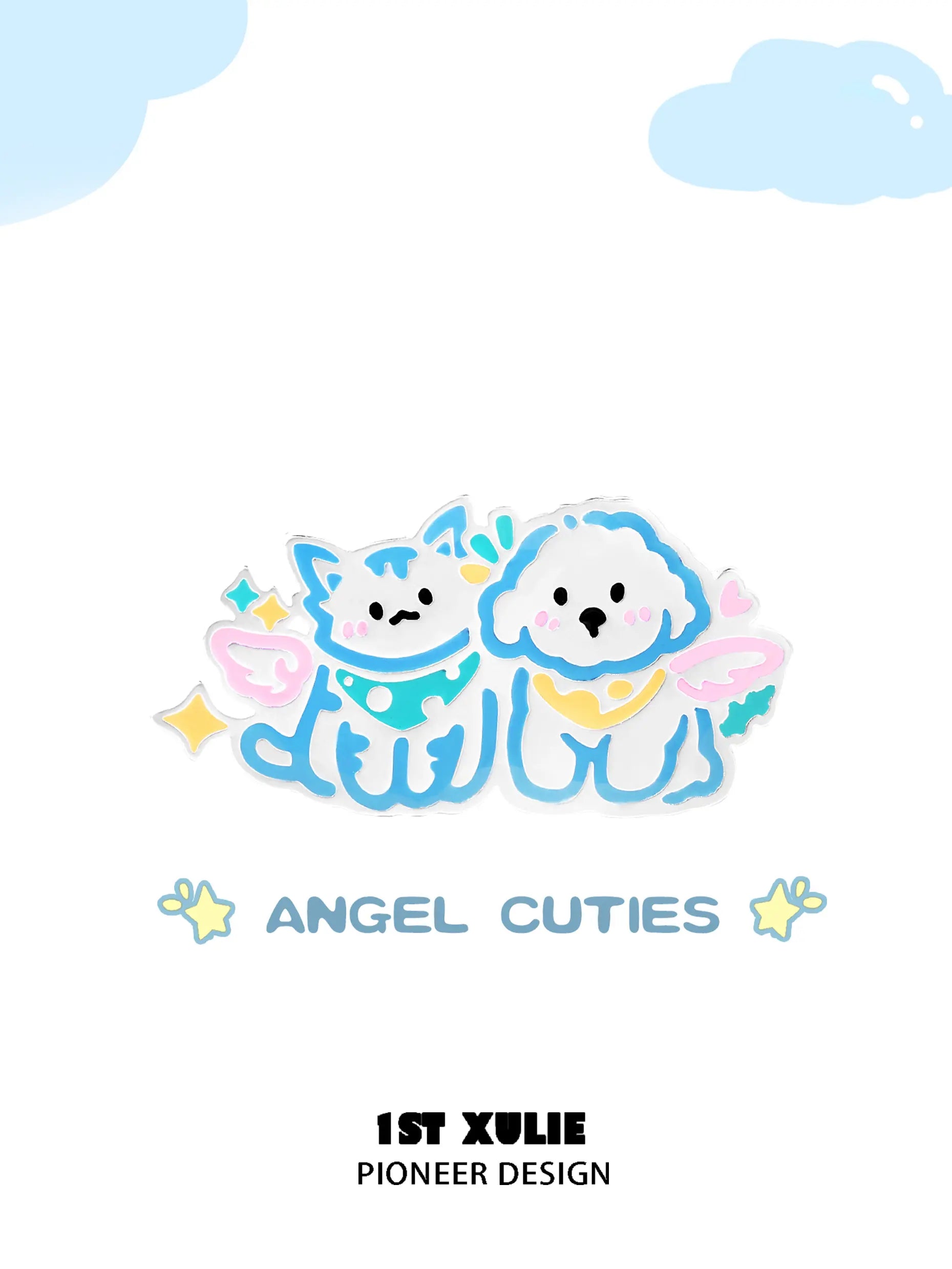 18k Platinum Plated Cute Kitten & Puppy Brooch Pin - Angel Cuties Animal Jewelry for Women, Gift for Pet Lovers, Perfect for Coat Lapel, Scarf, Hat Decoration