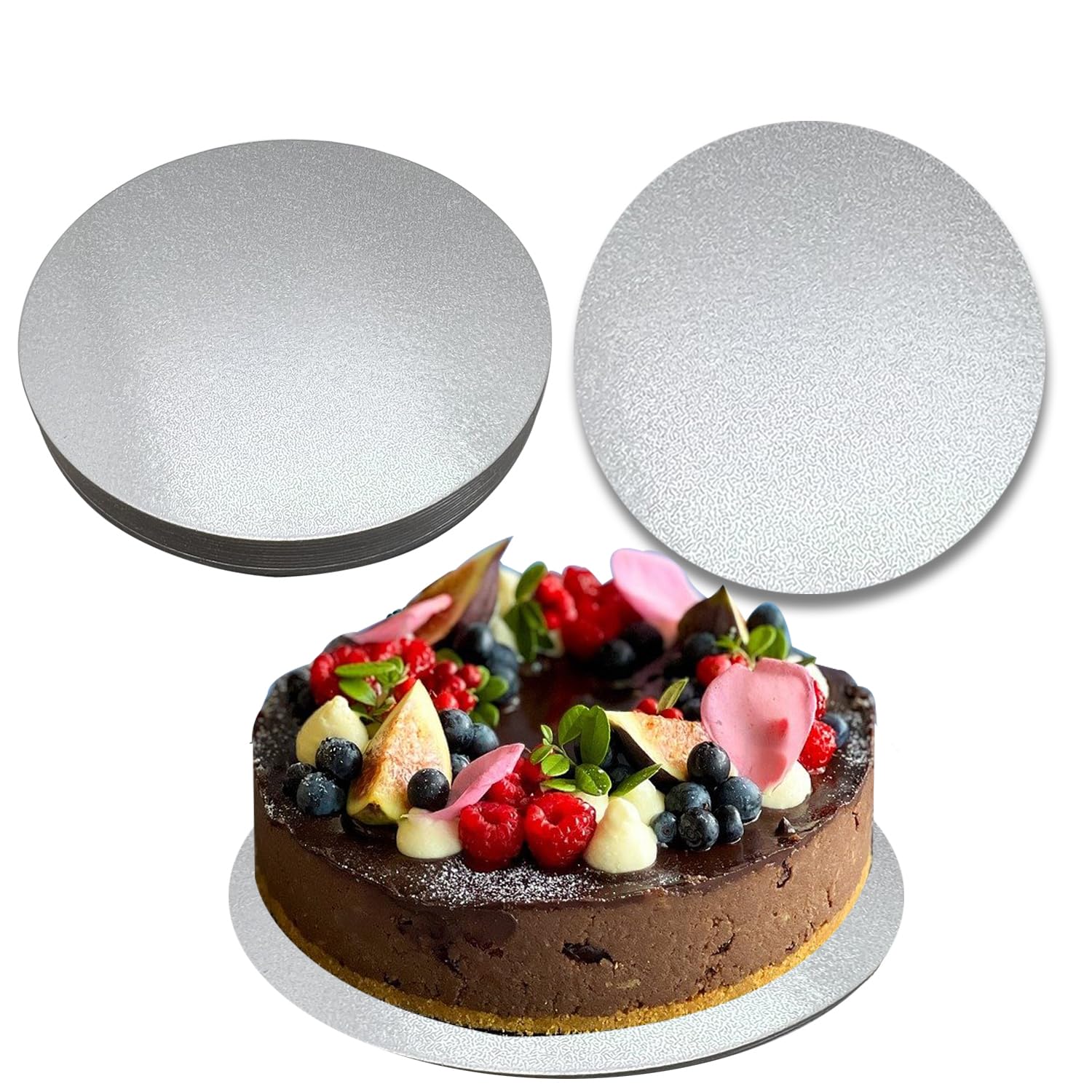 12 Pcs 10 Inch Silver Cake Boards - Round Cardboard Cake Bases for Decorating, Baking & Serving - Perfect for Birthday, Wedding & Party Cakes