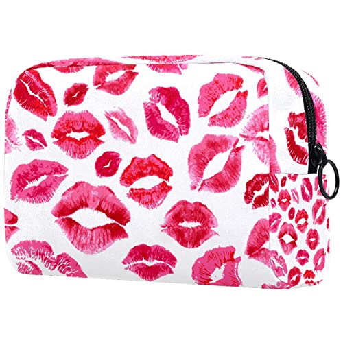 Red Lip Print Makeup Pouch - Waterproof Cosmetic Bag for Travel, Toiletry Organizer & Pencil Case - Perfect for Gym, Vacation & Daily Essentials Storage