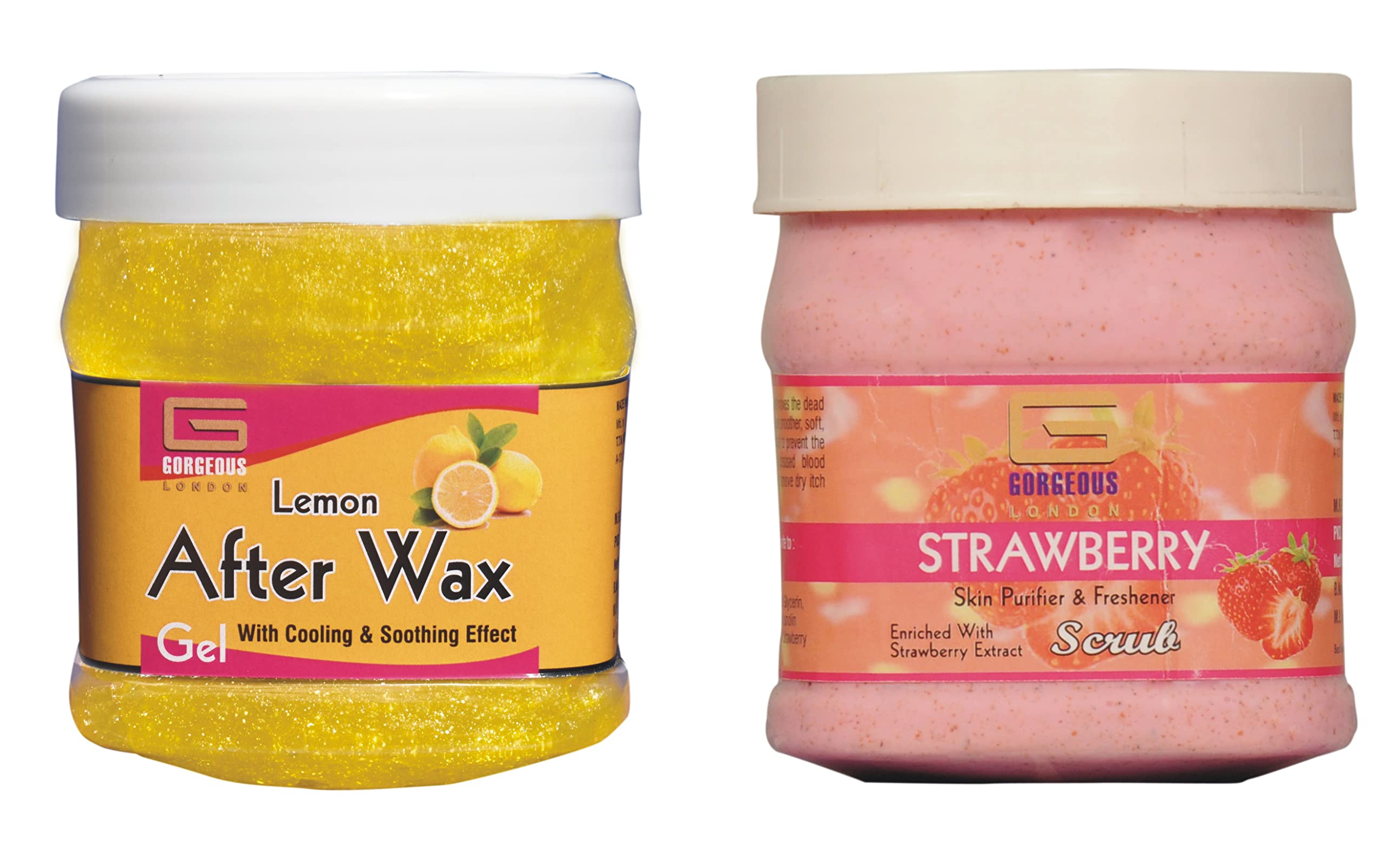 London Lemon After Wax Gel & Strawberry Body Scrub Set (2 x 450ml) - Post Hair Removal Soothing & Exfoliating Duo for Smooth Skin | At-Home Waxing & Spa Day Essentials