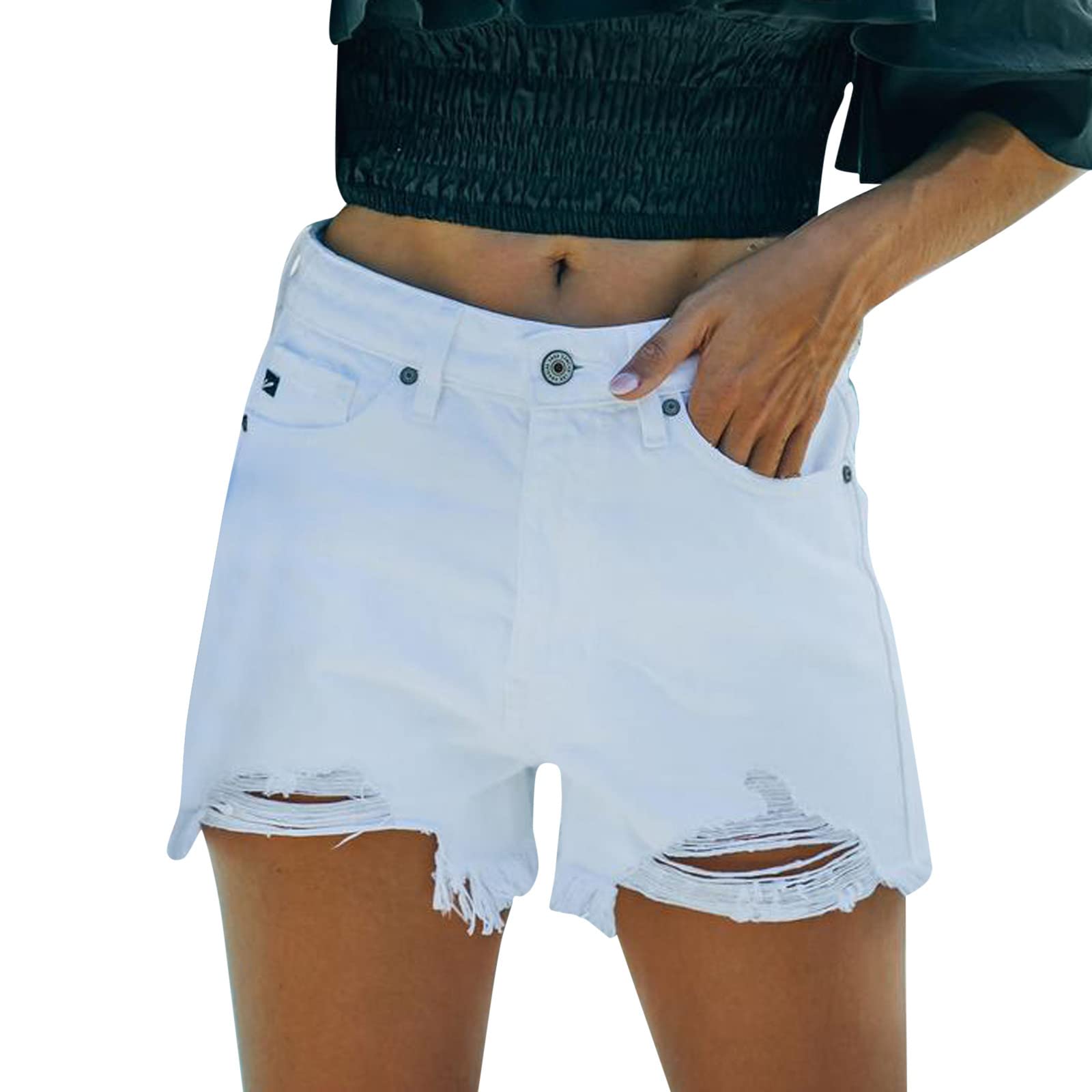 Stylish Women's High Waist Denim Shorts - Summer Fashion Slim Fit Ripped Jeans Shorts with Button Closure | Perfect for Beach, Casual Outings & Streetwear