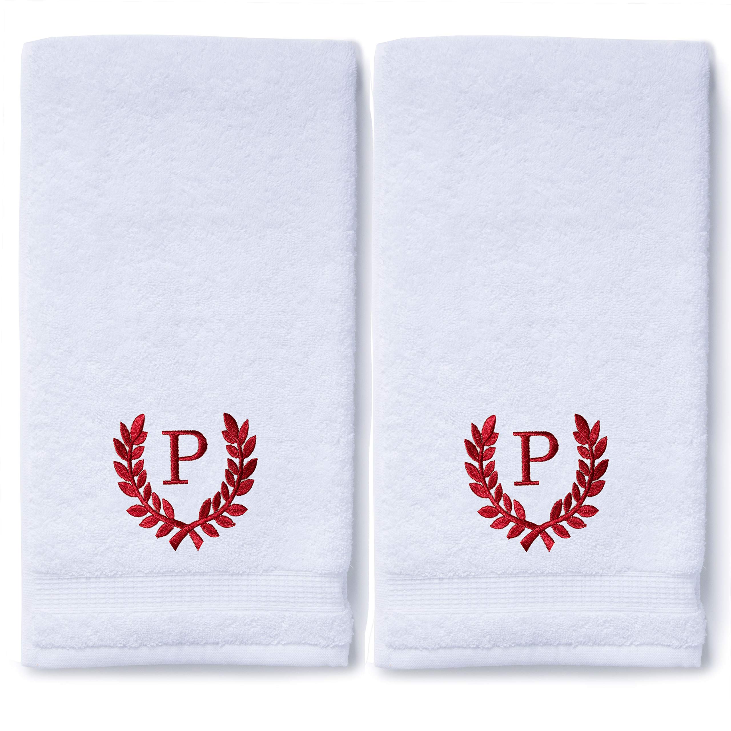 Personalized Monogrammed Hand Towels Set of 2 - Luxury Turkish Cotton 16x30 Inch for Bathroom, Kitchen & Spa | Wedding Gift, Bridal Shower Present | Custom Roman Font Embroidery | Soft Oversized Decorative Towels for Home & Makeup Use