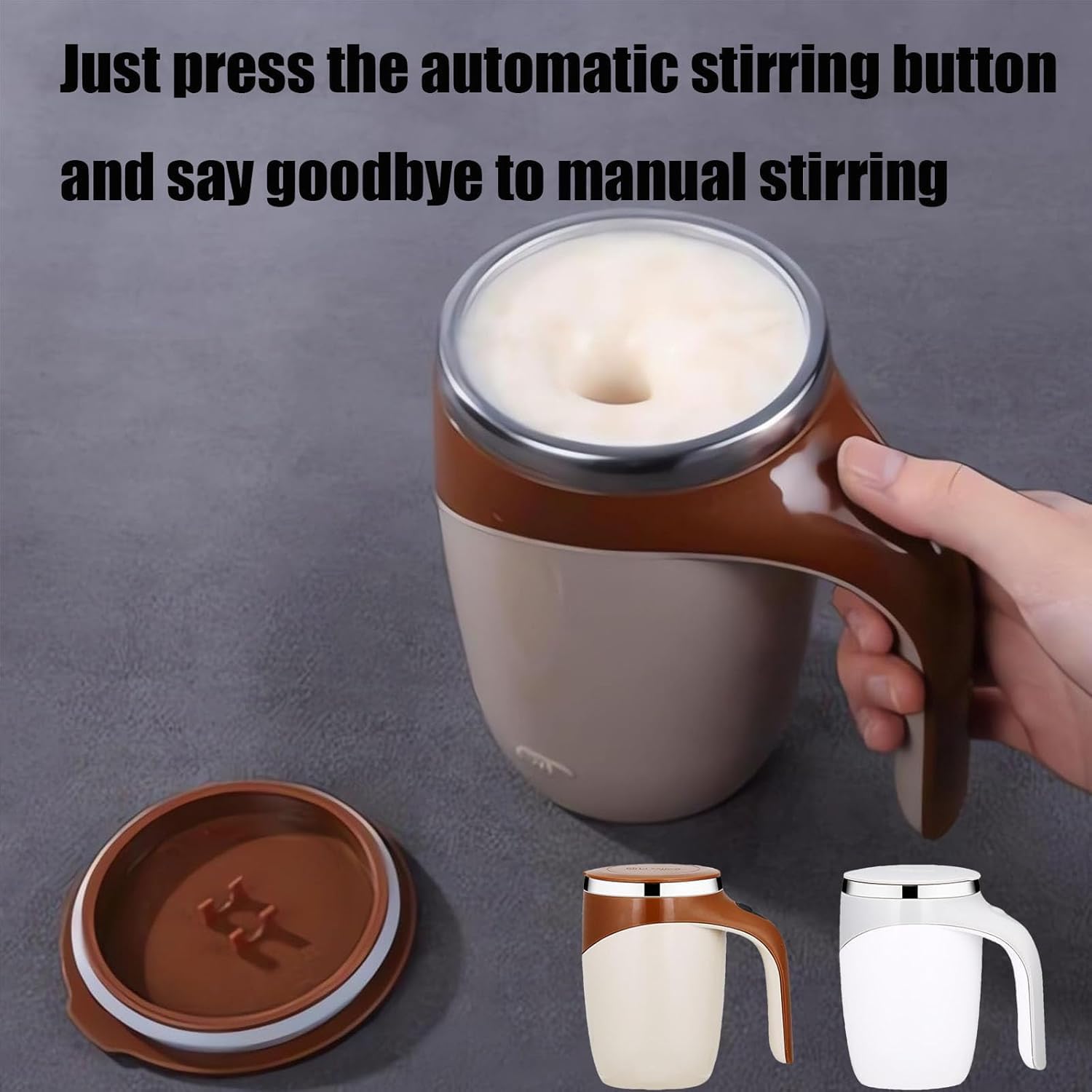 Self Stirring Coffee Mug with Magnetic Stirrer - Automatic Stirring Travel Mug for Hot & Cold Beverages - Perfect for Office, Camping, and Home Use (1 Pack)