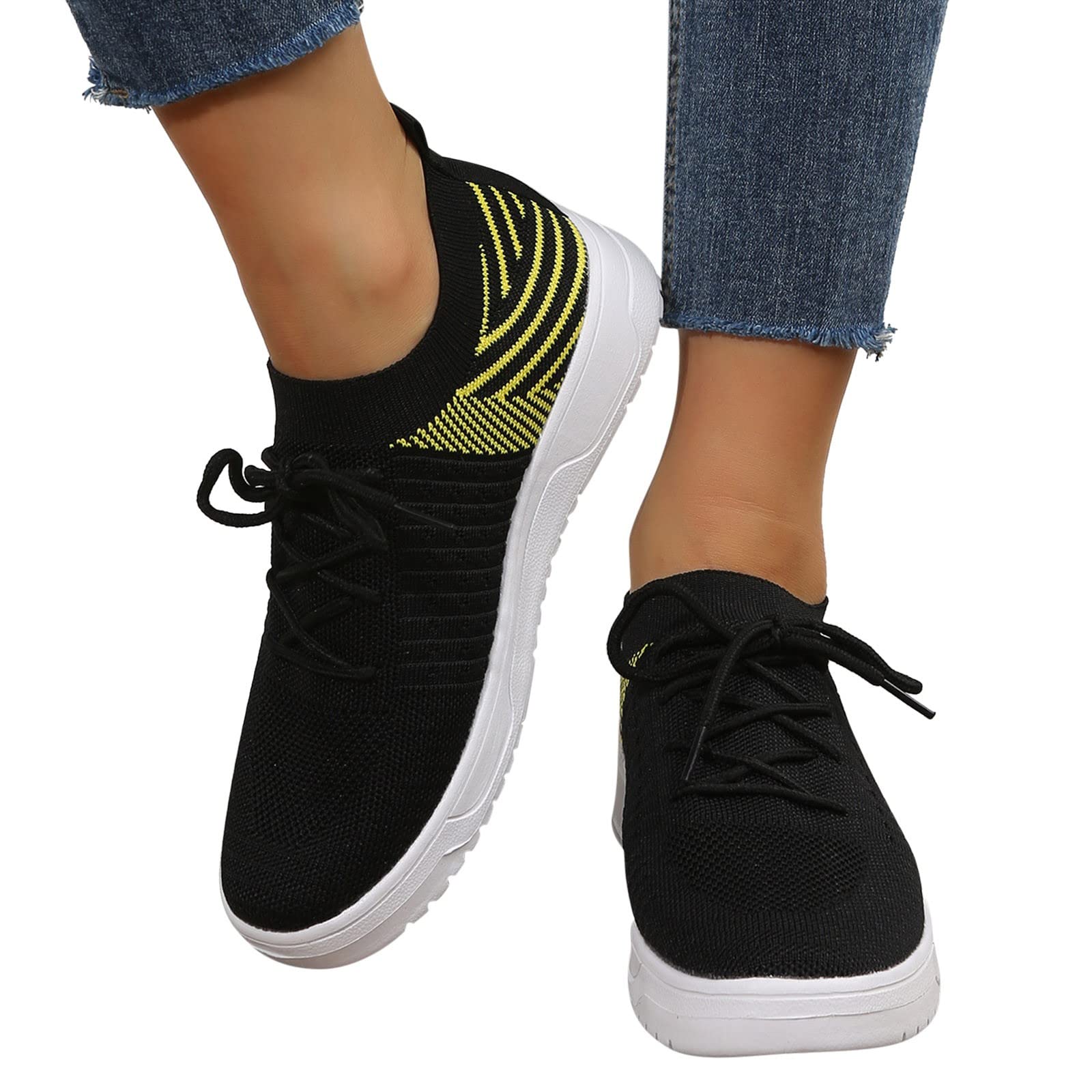 Women's Lightweight Breathable Running Shoes - Fashion Striped Mesh Sneakers for Walking, Sports & Casual Wear - Perfect for Summer, Spring & Autumn Outdoor Activities