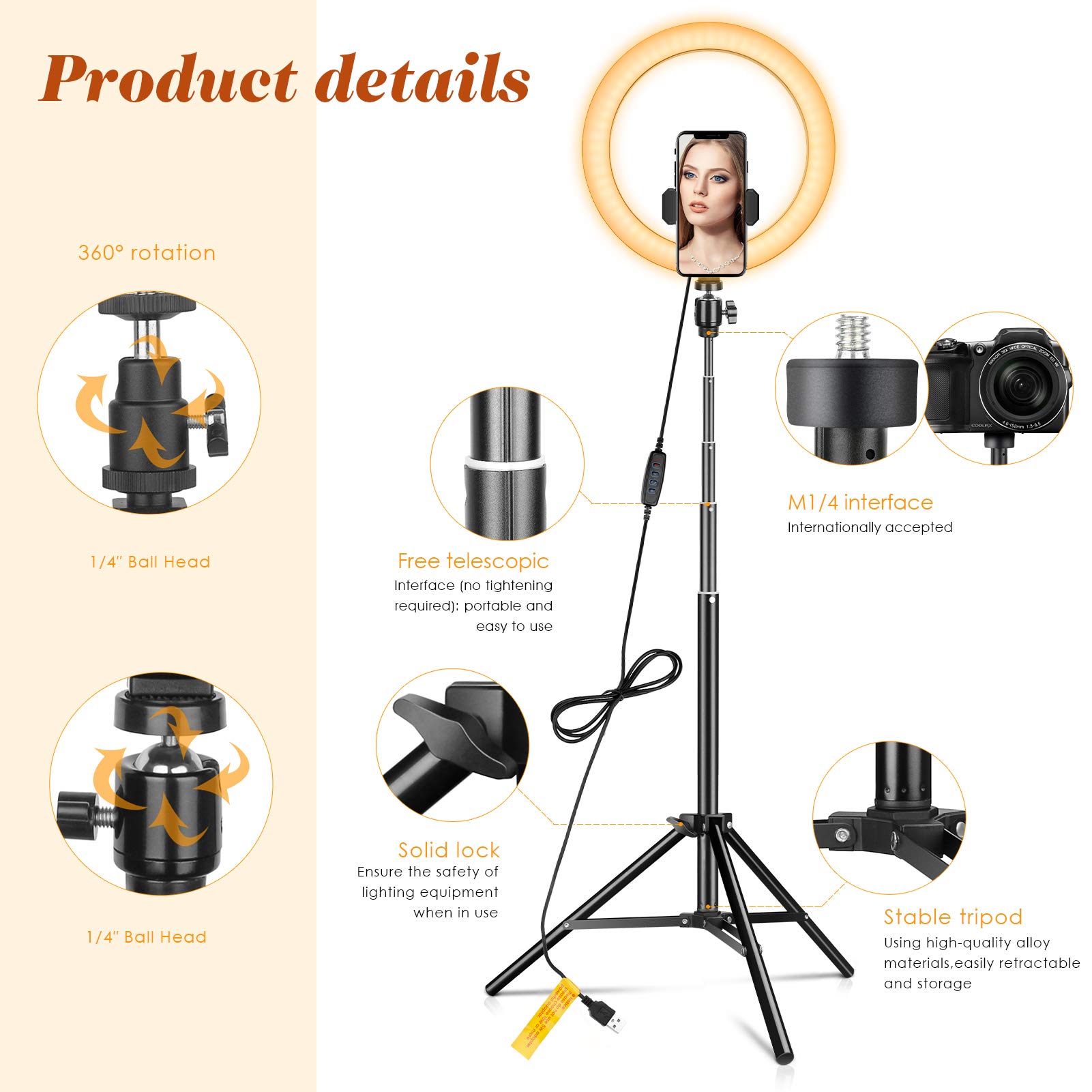 10 Inch LED Ring Light with Extendable Tripod Stand - Adjustable Brightness (3 Modes & 10 Levels) - Perfect for Selfies, Photography, YouTube Videos, Makeup & Vlogging - Includes Bluetooth Remote for Easy Shooting - Ideal for Home Studio, TikTok Content Creation & Live Streaming