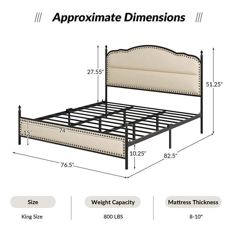 Ernesto 61 Industrial King & Queen Size Platform Bed Frame - Modern Metal & Wood Design for Bedroom, Guest Room, Loft or Studio Apartment