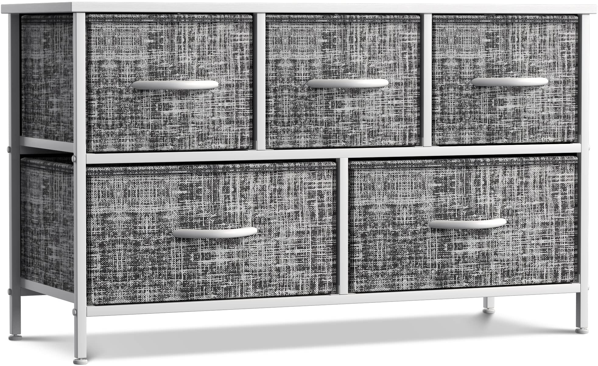 Sorbus 5-Drawer Dresser with Steel Frame & Wood Top - Storage Chest Organizer with Easy Pull Fabric Bins - Wide TV Stand for Bedroom, Hallway, Closet & Office Organization - Perfect for Small Space Storage & Home Decor