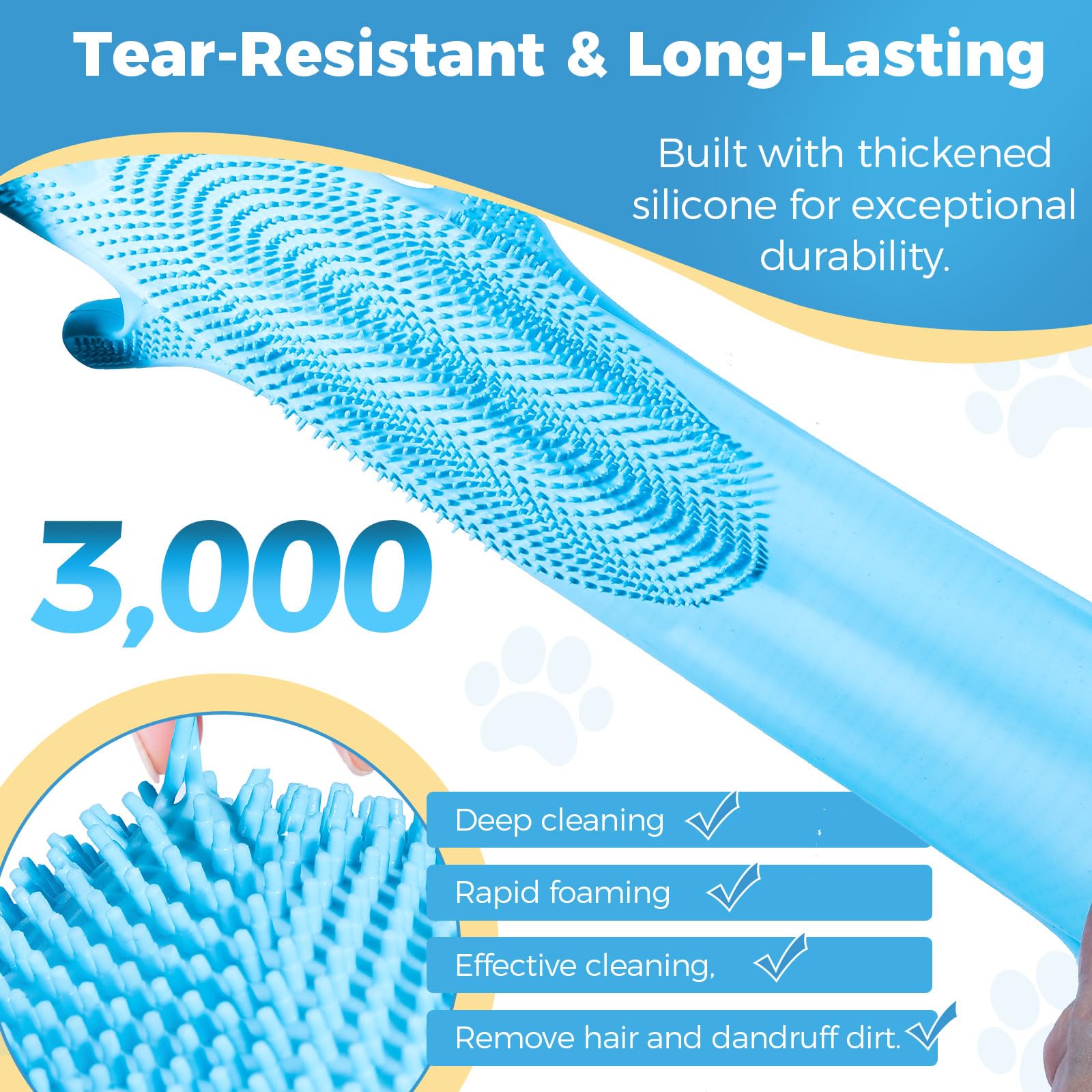 Pet Grooming Gloves - Silicone Bristle Dog Bathing Gloves for Washing, Massaging & Hair Removal - Heat Resistant 5-Finger Design for Dogs & Cats - Perfect for Bath Time, Shedding Season & Relaxing Pet Care