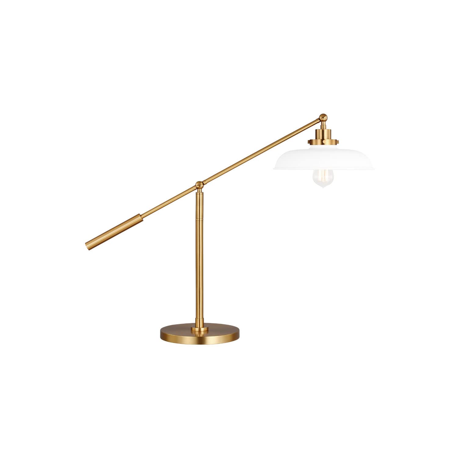 Chapman & Myers Wellfleet Matte White and Burnished Brass One-Light Wide Desk Lamp - Vintage Style Adjustable Task Lighting for Home Office, Study & Reading Nook